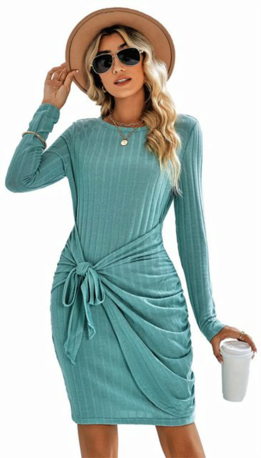 ZWY Abendkleid Wickelkleid mit Rundhalsausschnitt, langen Ärmeln, Hüftbindu günstig online kaufen