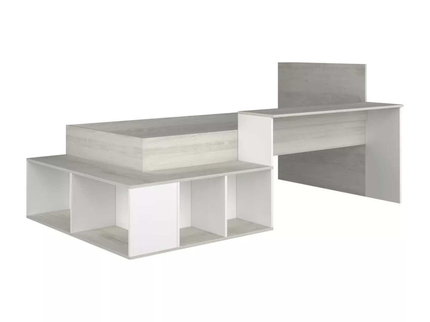 Kombibett 90 x 200 cm mit Stauraum und Schreibtisch - Grau und Weiß - RIGAL günstig online kaufen
