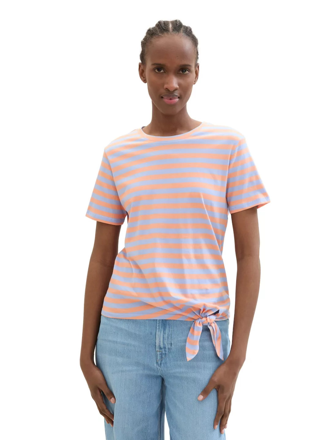 TOM TAILOR Denim T-Shirt mit Minimalprint und seitlichem Knoten günstig online kaufen