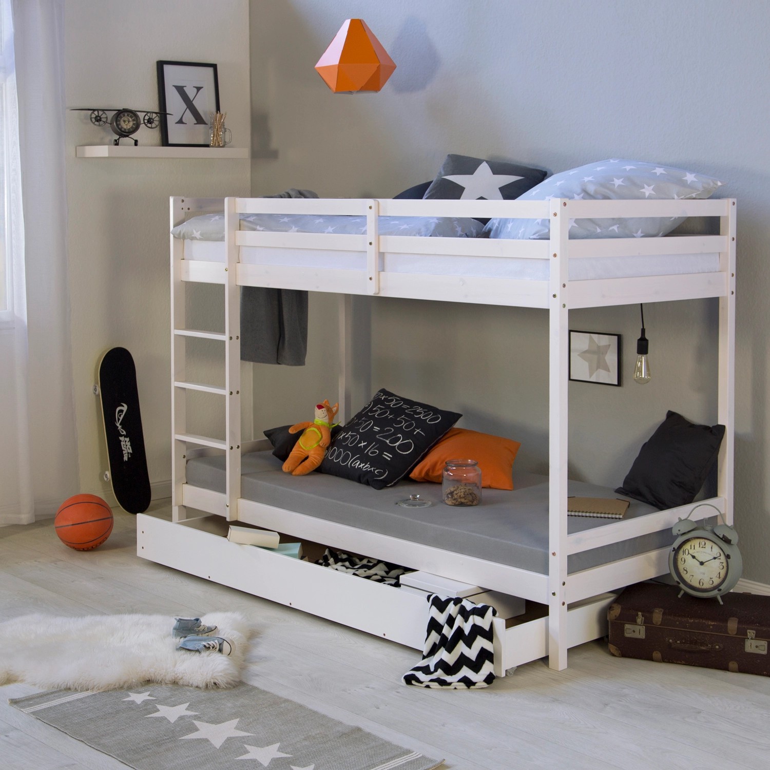 Homestyle4u Etagenbett in Weiß mit Matratze und Bettkasten 90x200 cm 2502 günstig online kaufen