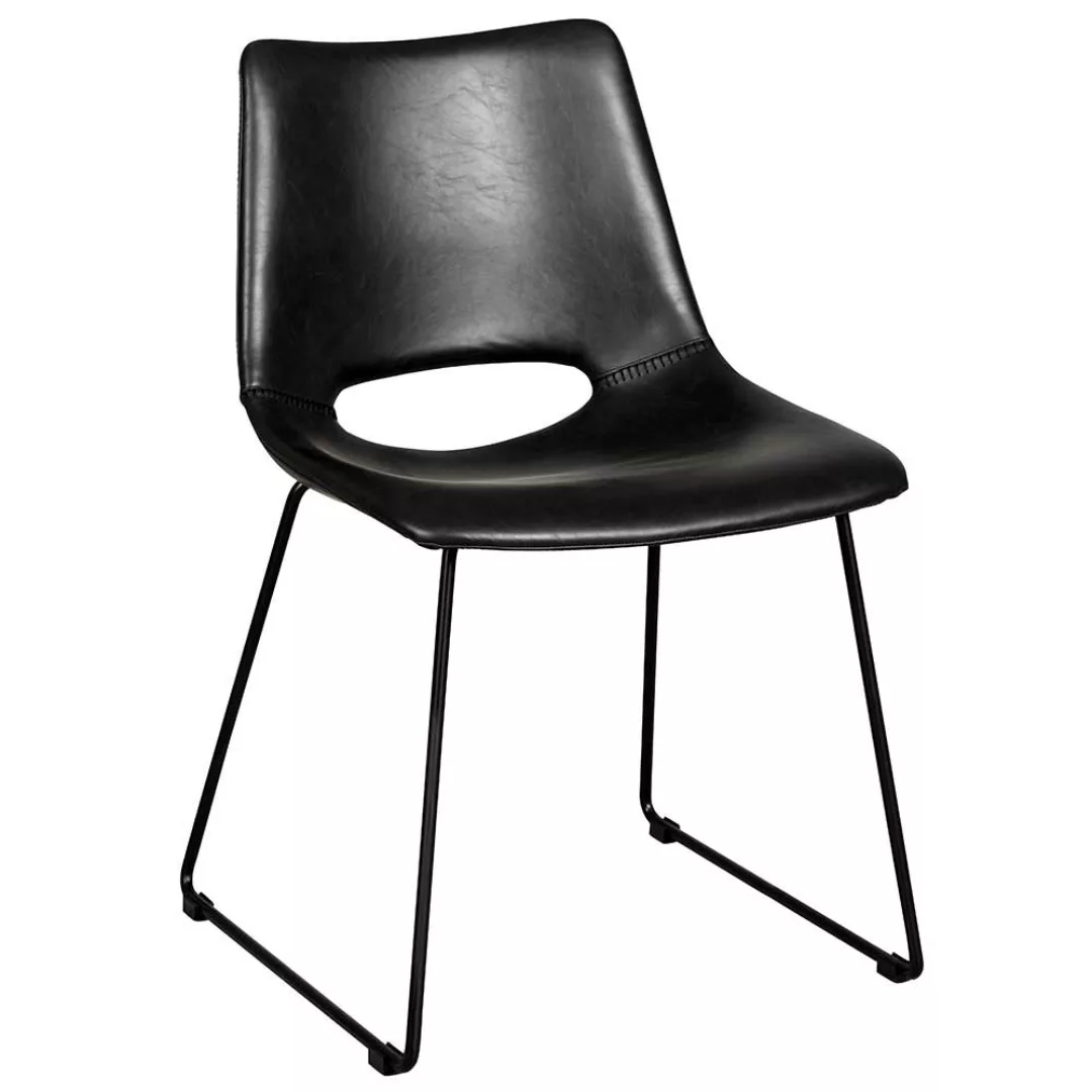 Esstisch Stühle in Schwarz Kunstleder Metallbügeln (2er Set) günstig online kaufen