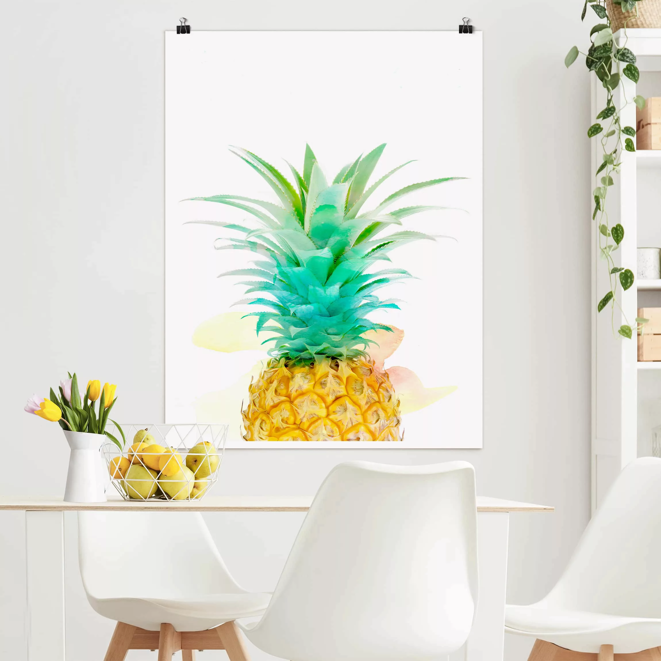 Poster Küche - Hochformat Ananas Aquarell günstig online kaufen