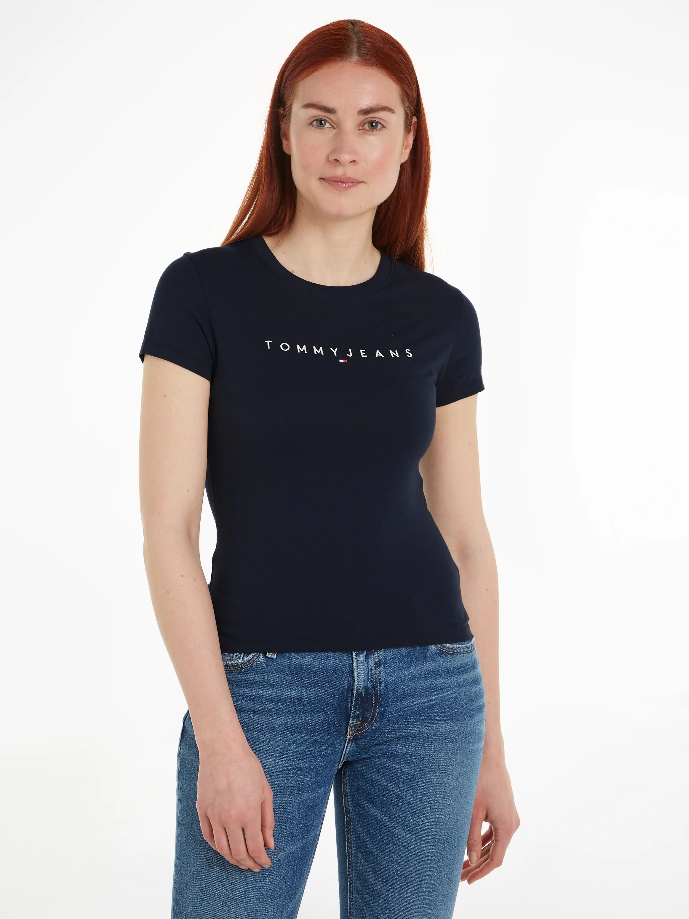Tommy Jeans T-Shirt "Slim Tee Linear Logo Shirt", mit Logostickerei günstig online kaufen