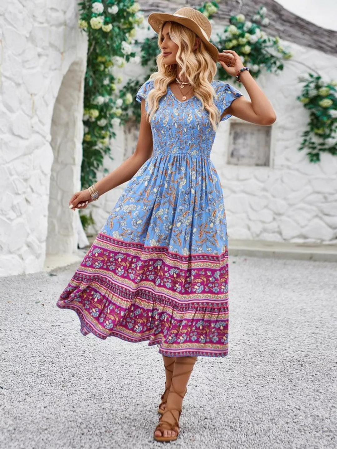 DEBAIJIA Dirndl Sommerkleid Damen Frauen Bedruckter Kleid lässiger Mode günstig online kaufen