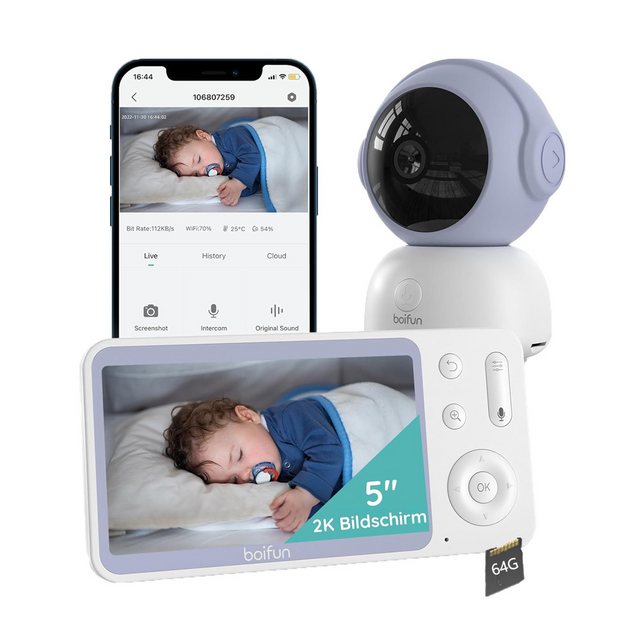 Boifun Video-Babyphone Babyphone 720P mit Kamera 5 Zoll Baby Monitor, mit K günstig online kaufen