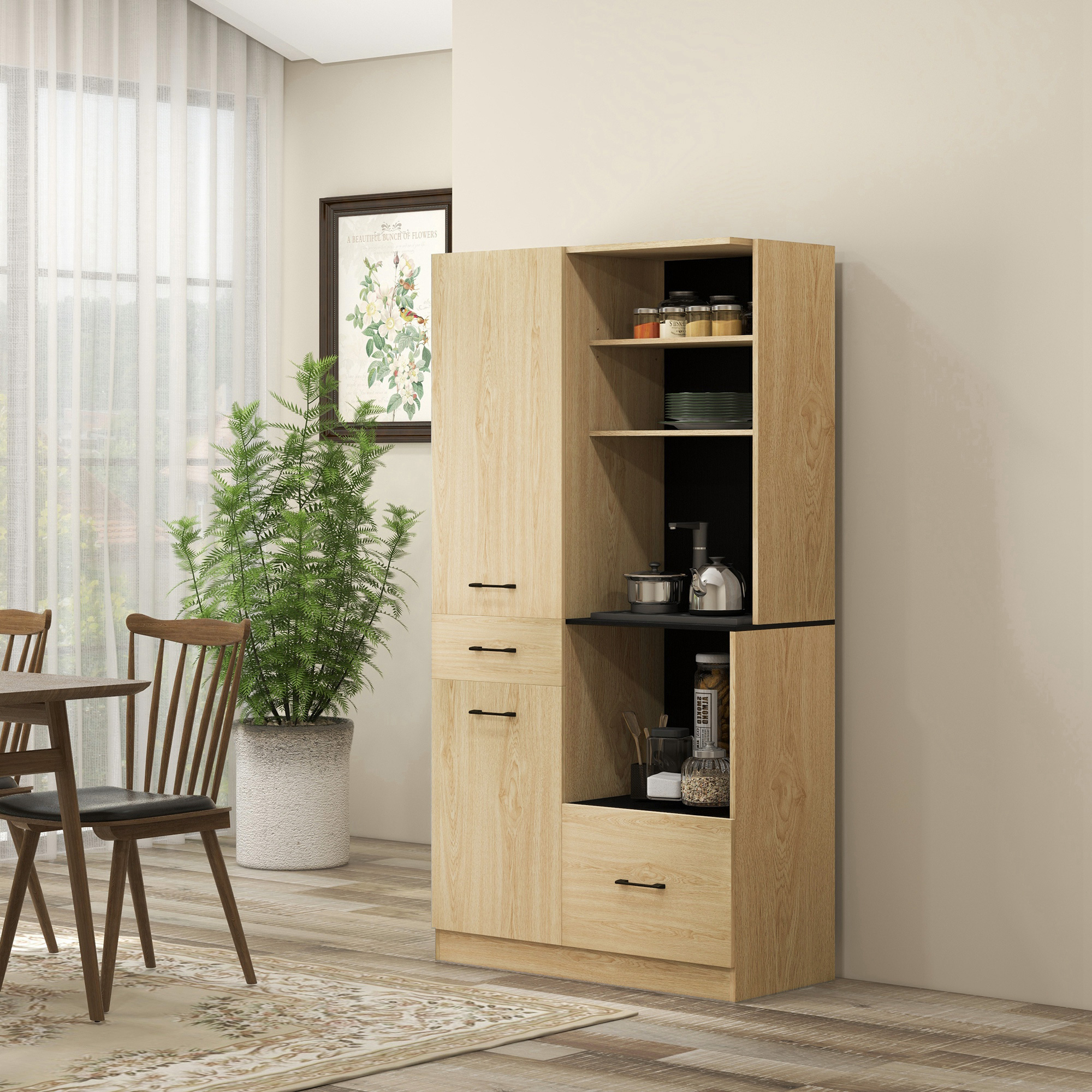 HOMCOM Küchenschrank Buffet mit Multi-Storage-Regalen, höhenverstellbar 170 günstig online kaufen