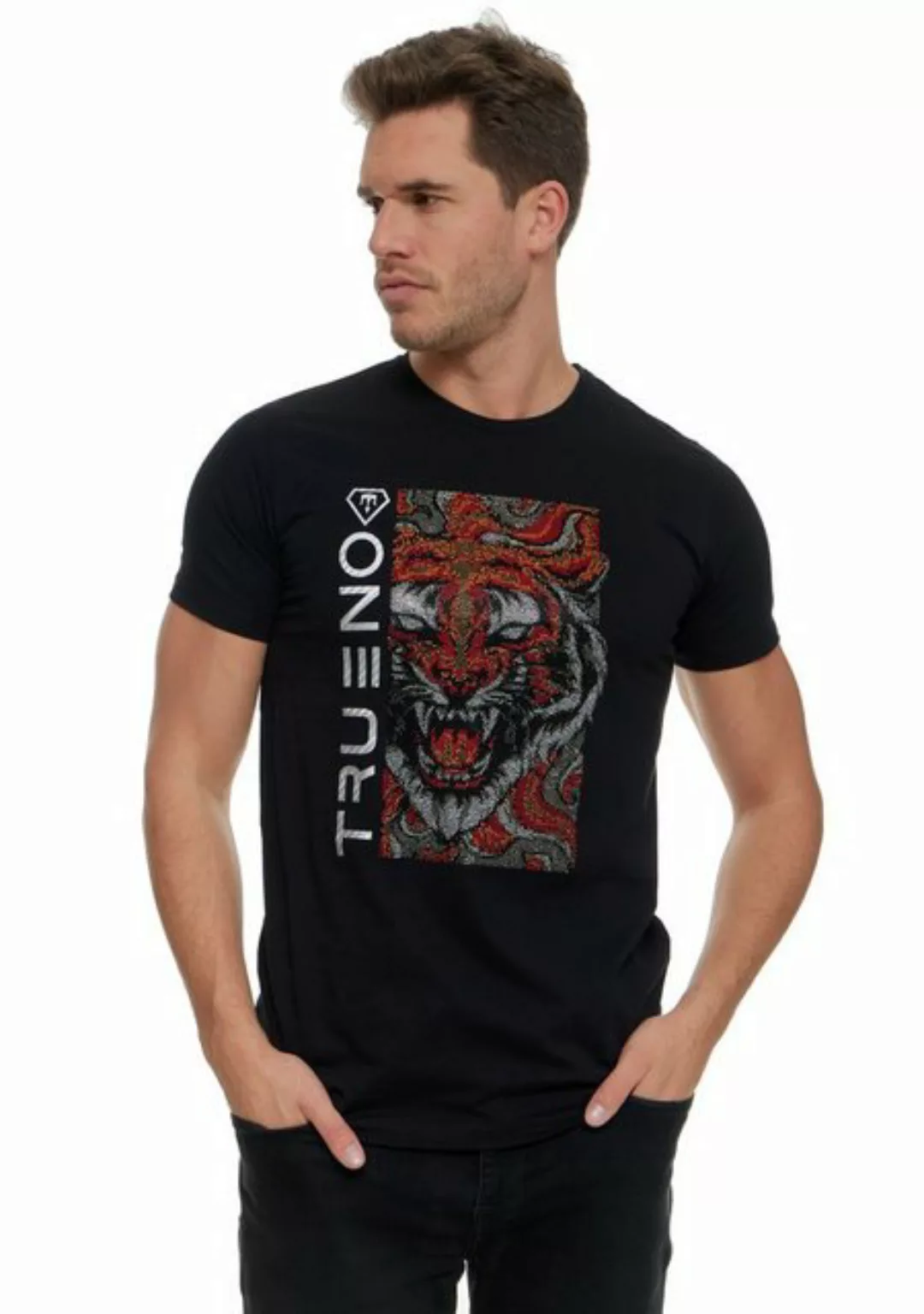 TRUENO T-Shirt Herren Kurzarm T-Shirt mit Tiger Motiv Strass von TRUENO günstig online kaufen