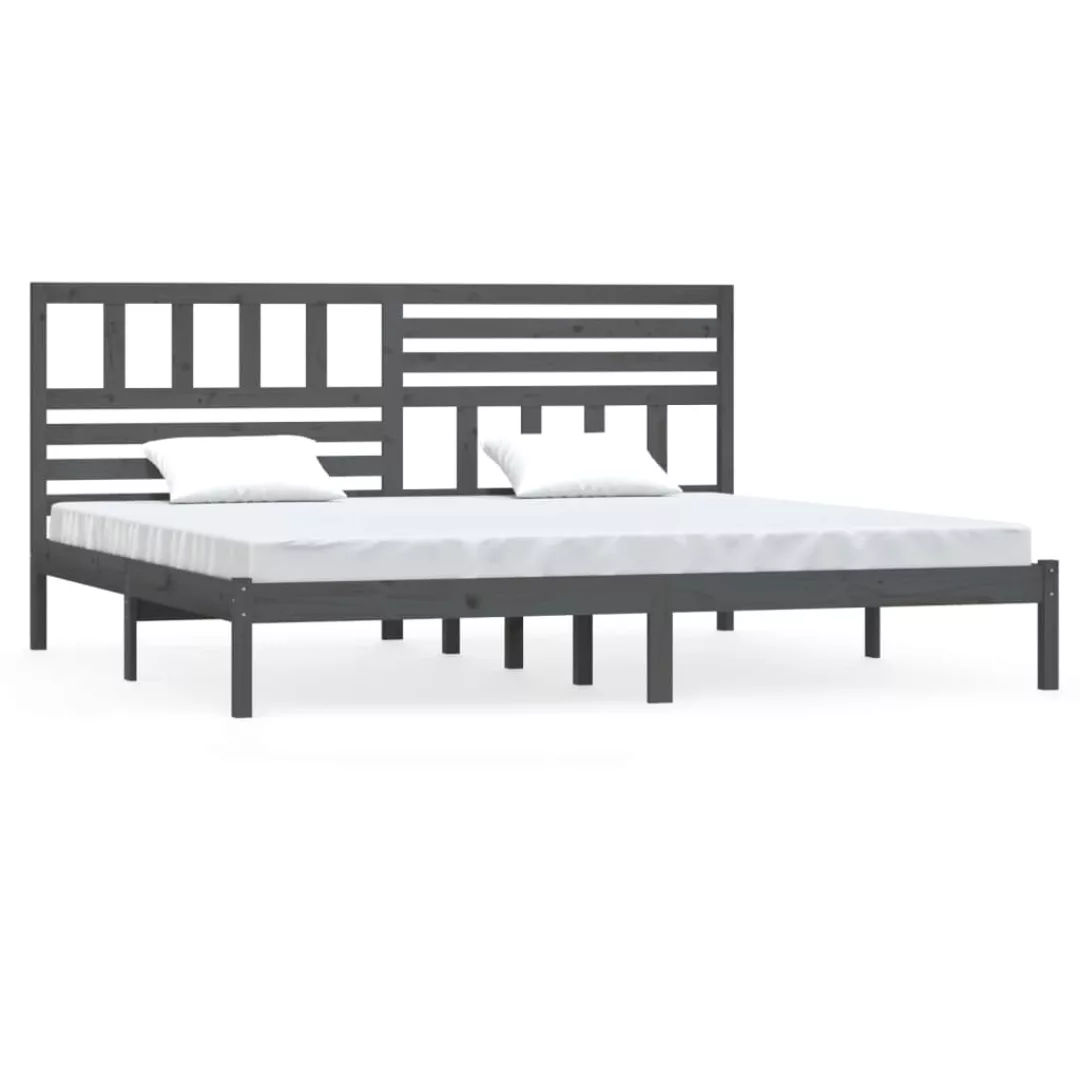 vidaXL Bettgestell Massivholzbett Grau Kiefer 200x200 cm Doppelbett Bett Be günstig online kaufen