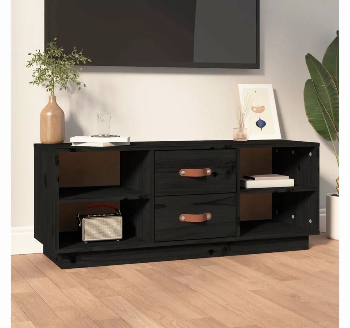 furnicato TV-Schrank Schwarz 100x34x40 cm Massivholz Kiefer günstig online kaufen