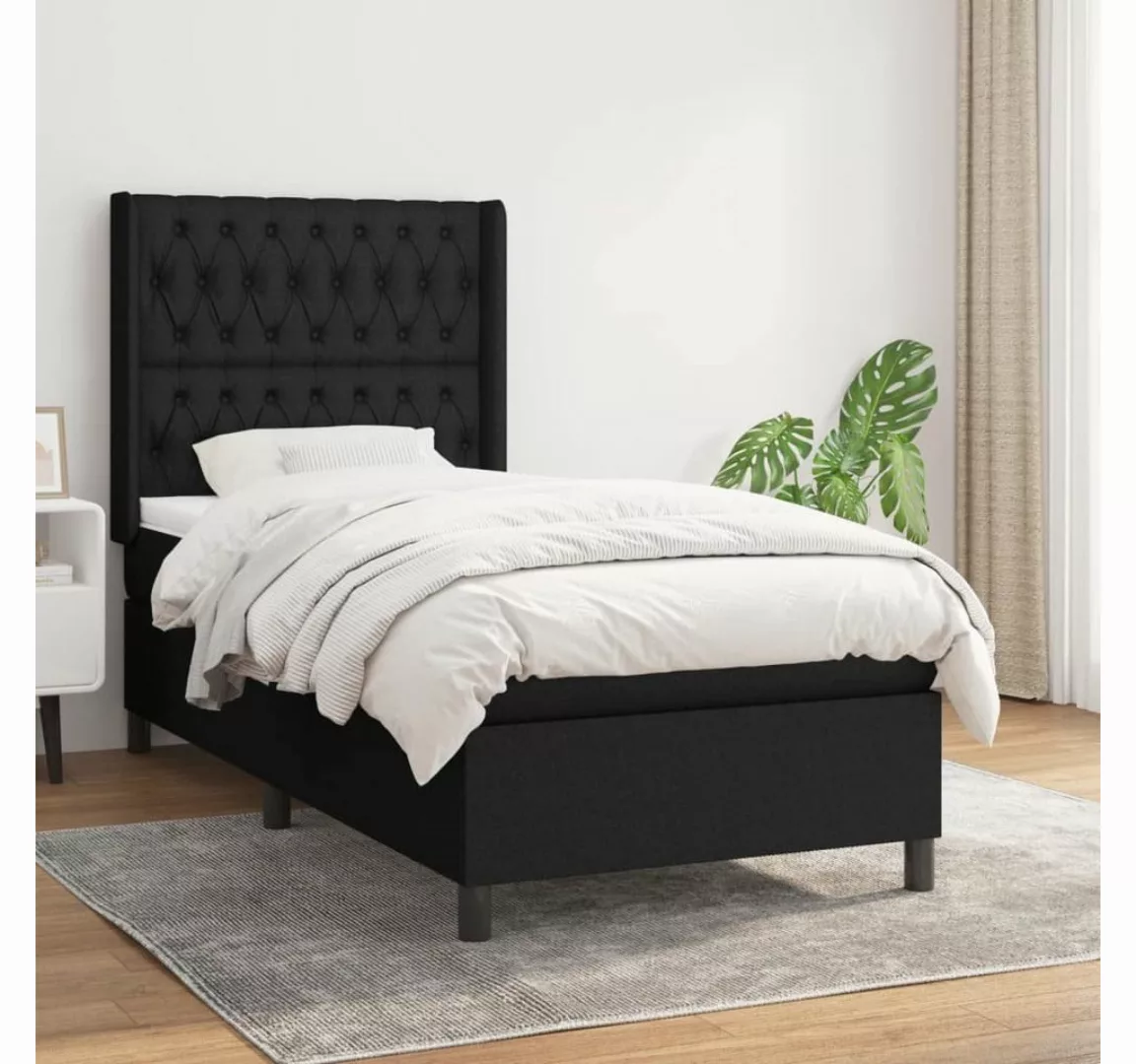 vidaXL Bettgestell Boxspringbett mit Matratze Schwarz 90x200 cm Stoff Bett günstig online kaufen