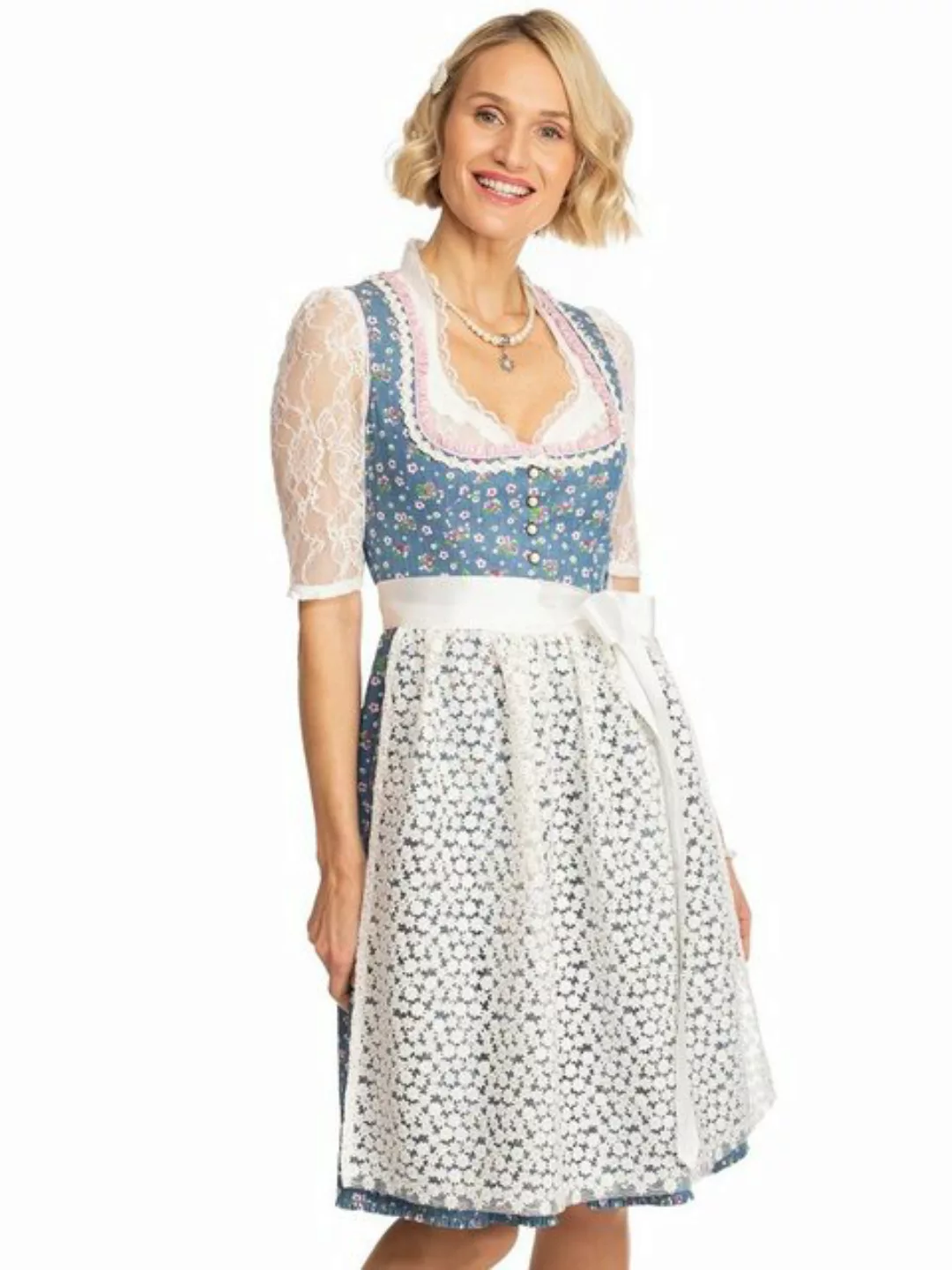 Alpenfee Tracht Dirndl Midi Dirndl 2tlg. 60 cm UTA blau günstig online kaufen