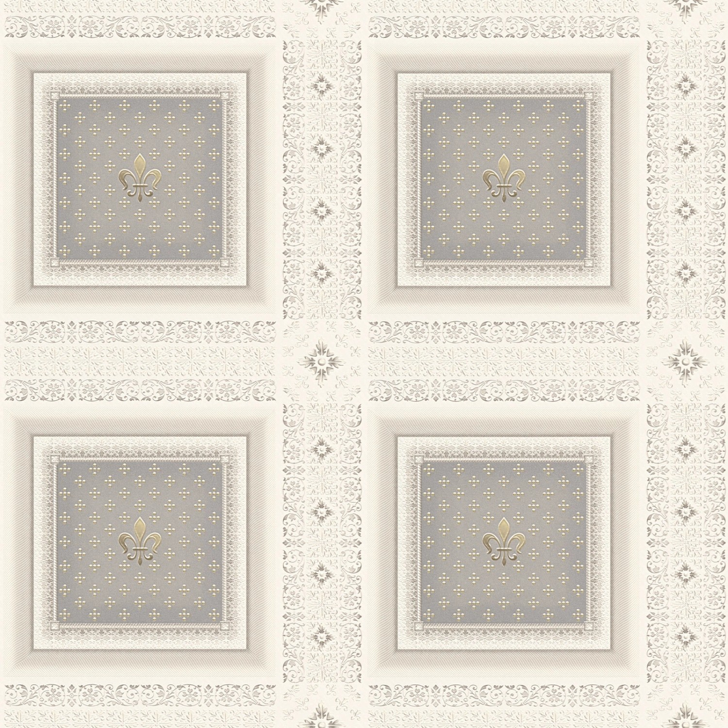 Bricoflor Elegante Tapete in Weiß Silber Barock Vliestapete in Kachel Wandv günstig online kaufen