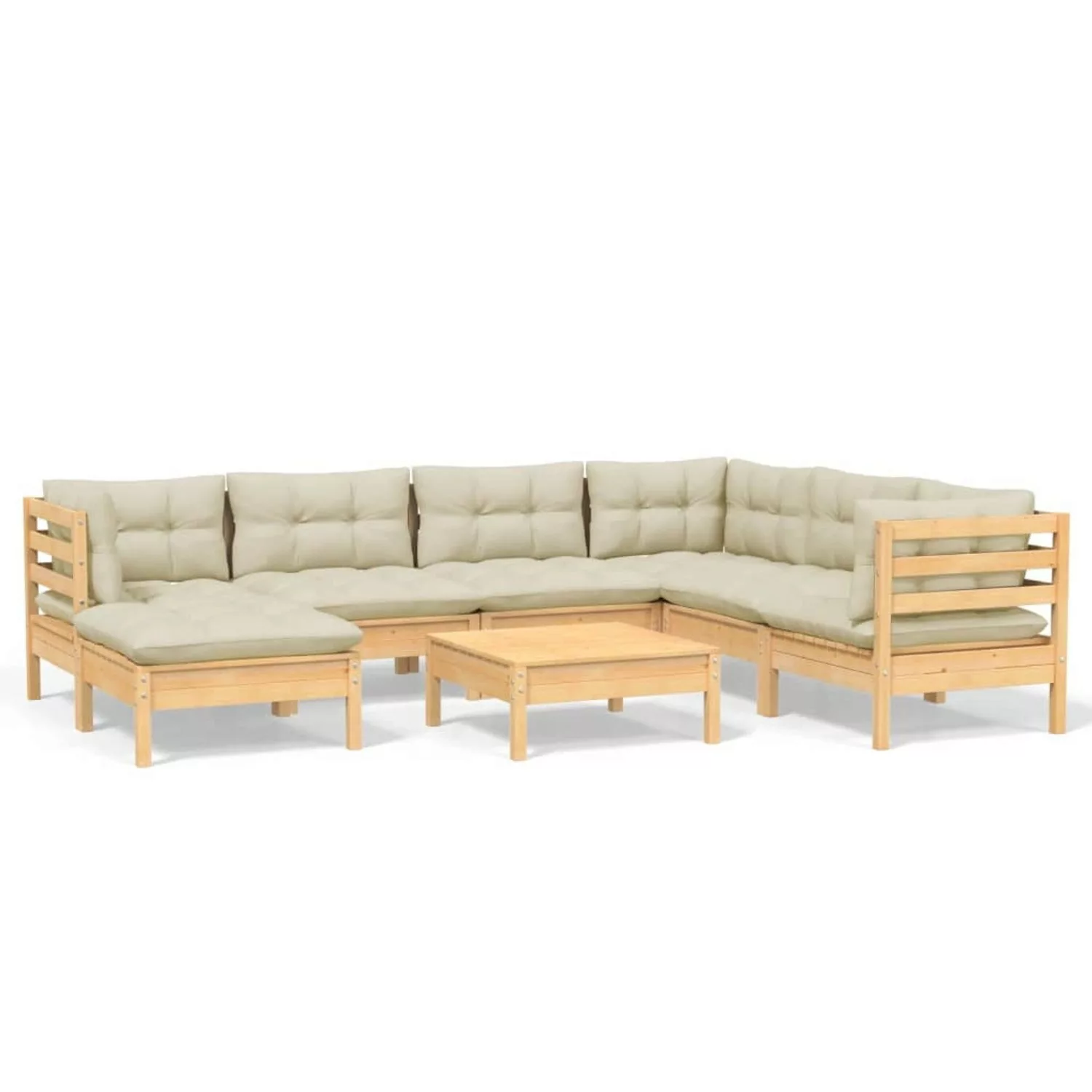 8-tlg. Garten-lounge-set Mit Creme Kissen Massivholz Kiefer günstig online kaufen