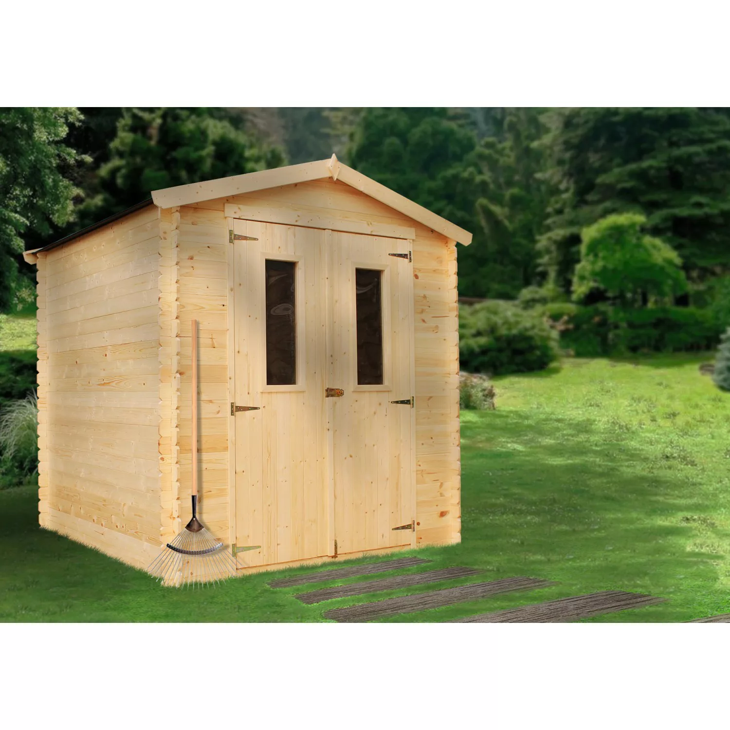 Timbela Holz-Gartenhaus M343C+M343G 3,53 m² mit kleinen Fenstern und Boden günstig online kaufen