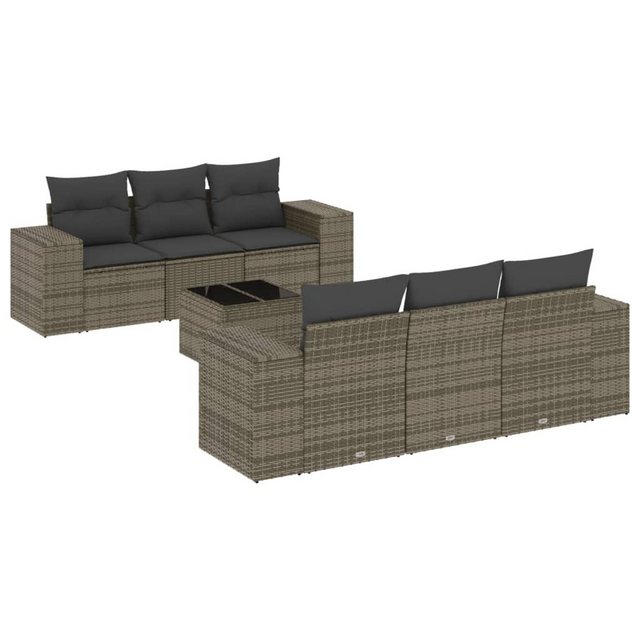 vidaXL Sofaelement 7-tlg. Garten-Sofagarnitur mit Kissen Grau Poly Rattan ( günstig online kaufen