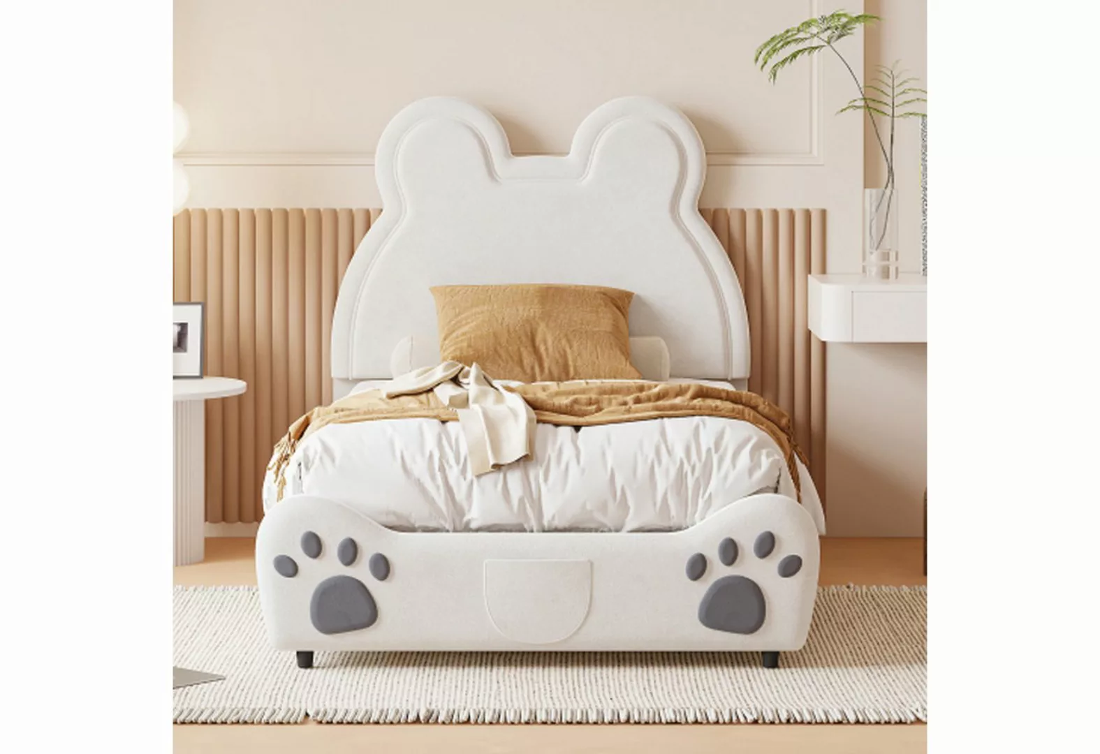 FUROKOY Polsterbett Kinderbett 90 x 200 cm,Einzelbett mit Bärenform Kopftei günstig online kaufen