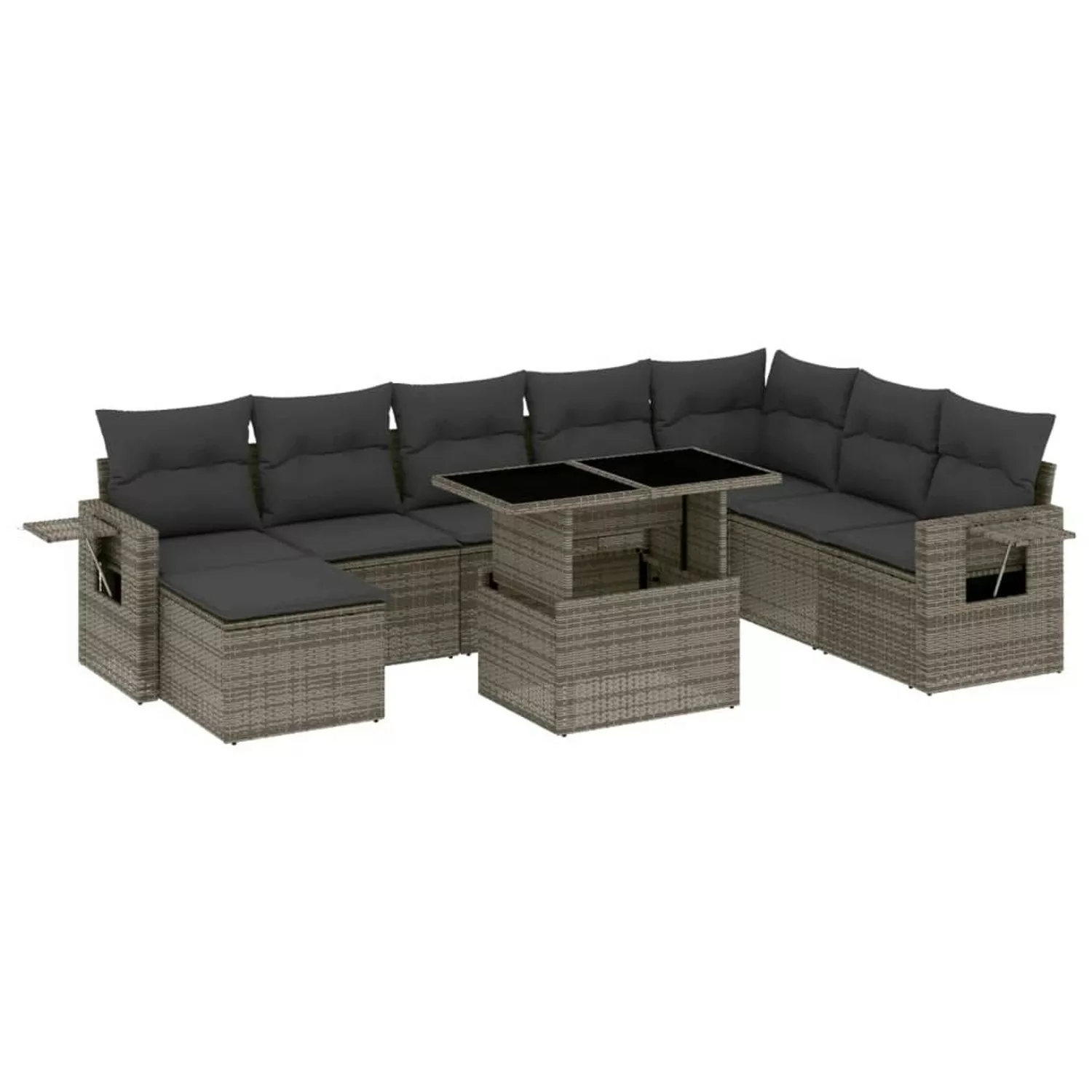 vidaXL 9-tlg Garten-Sofagarnitur mit Kissen Grau Poly Rattan Modell 130 günstig online kaufen