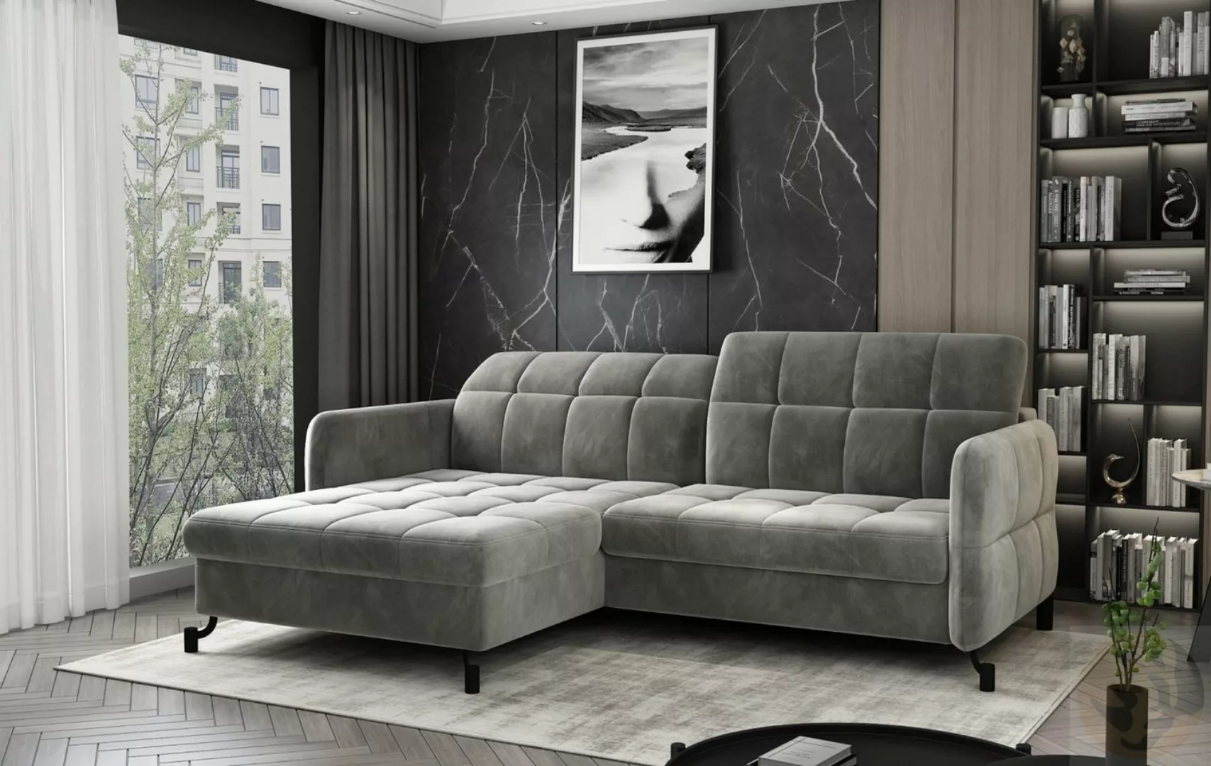 Friderik-EU Ecksofa LORA Gepolsterte ausziehbare Couch mit Bettkasten, mit günstig online kaufen