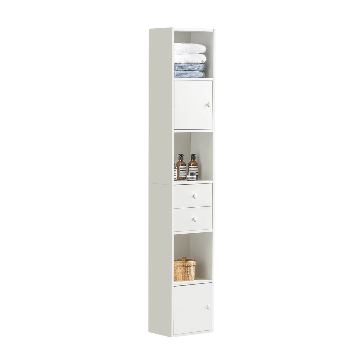 SoBuy Hochschrank mit Schubladen und Türen Holz Weiß STR10-W günstig online kaufen