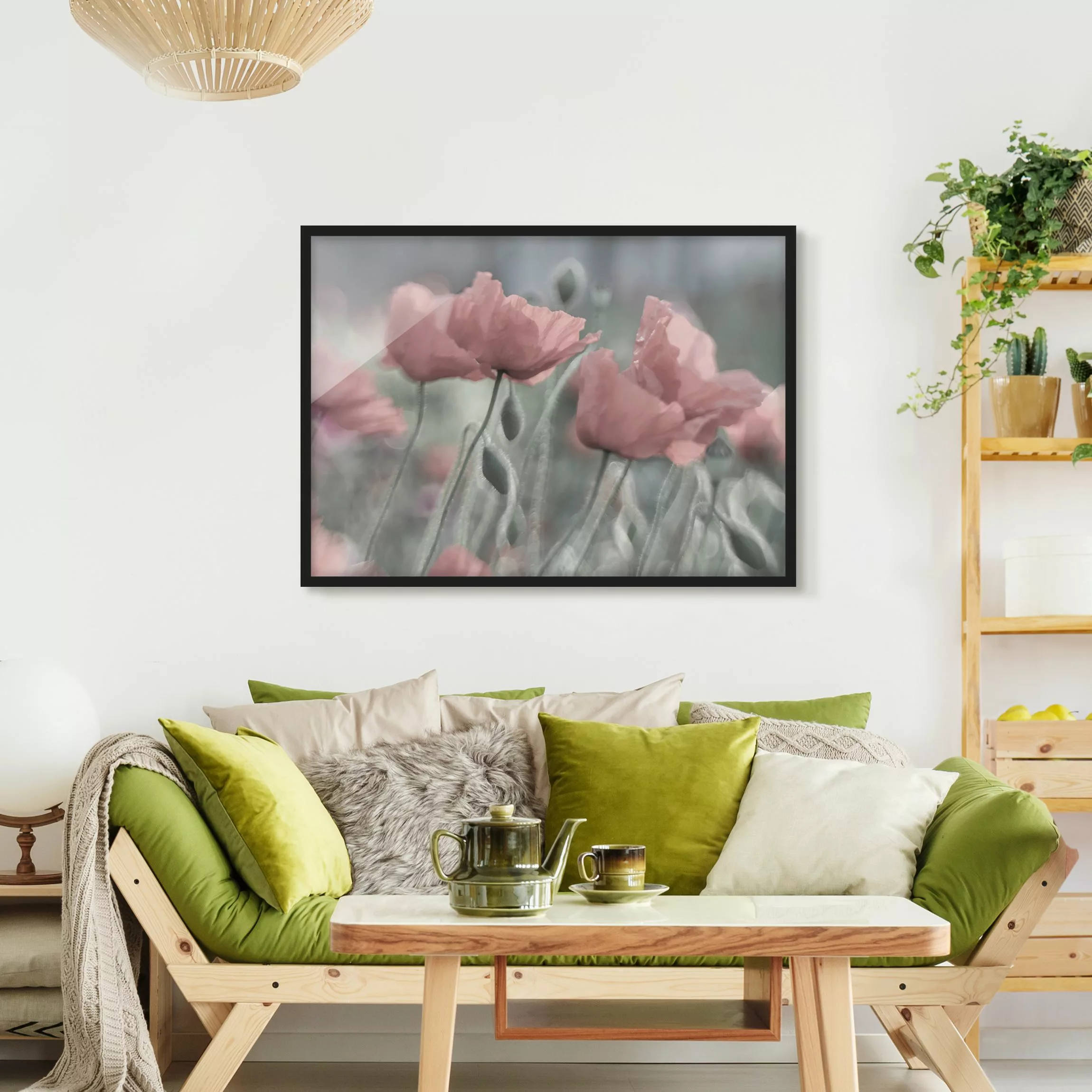 Bild mit Rahmen Blumen - Querformat Malerische Mohnblumen günstig online kaufen