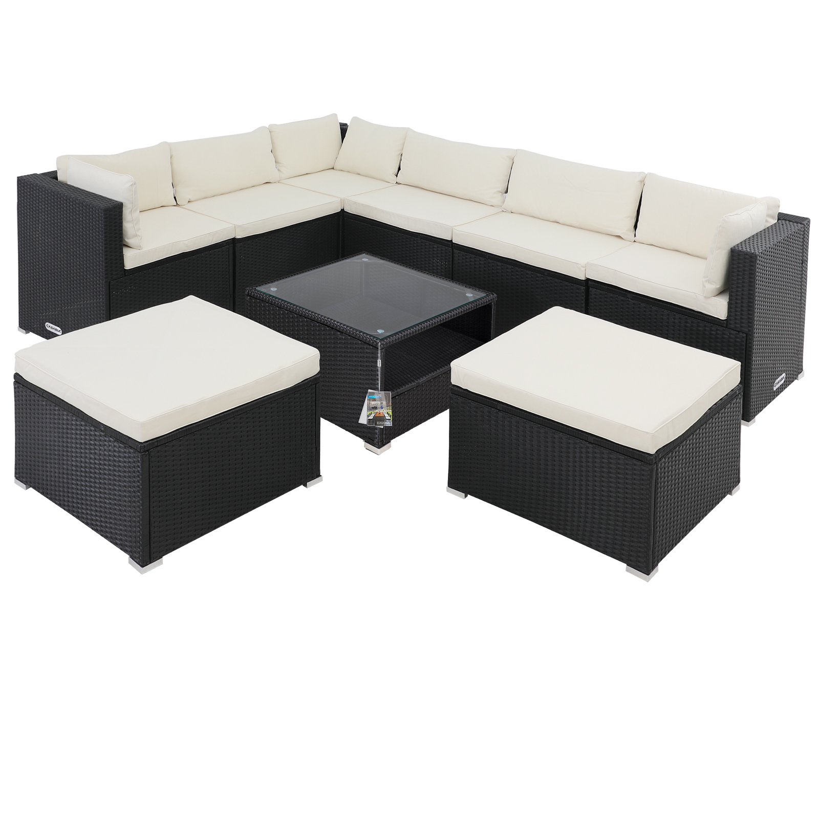 Polyrattan Ecklounge XXL Schwarz/Creme inkl Kissen günstig online kaufen