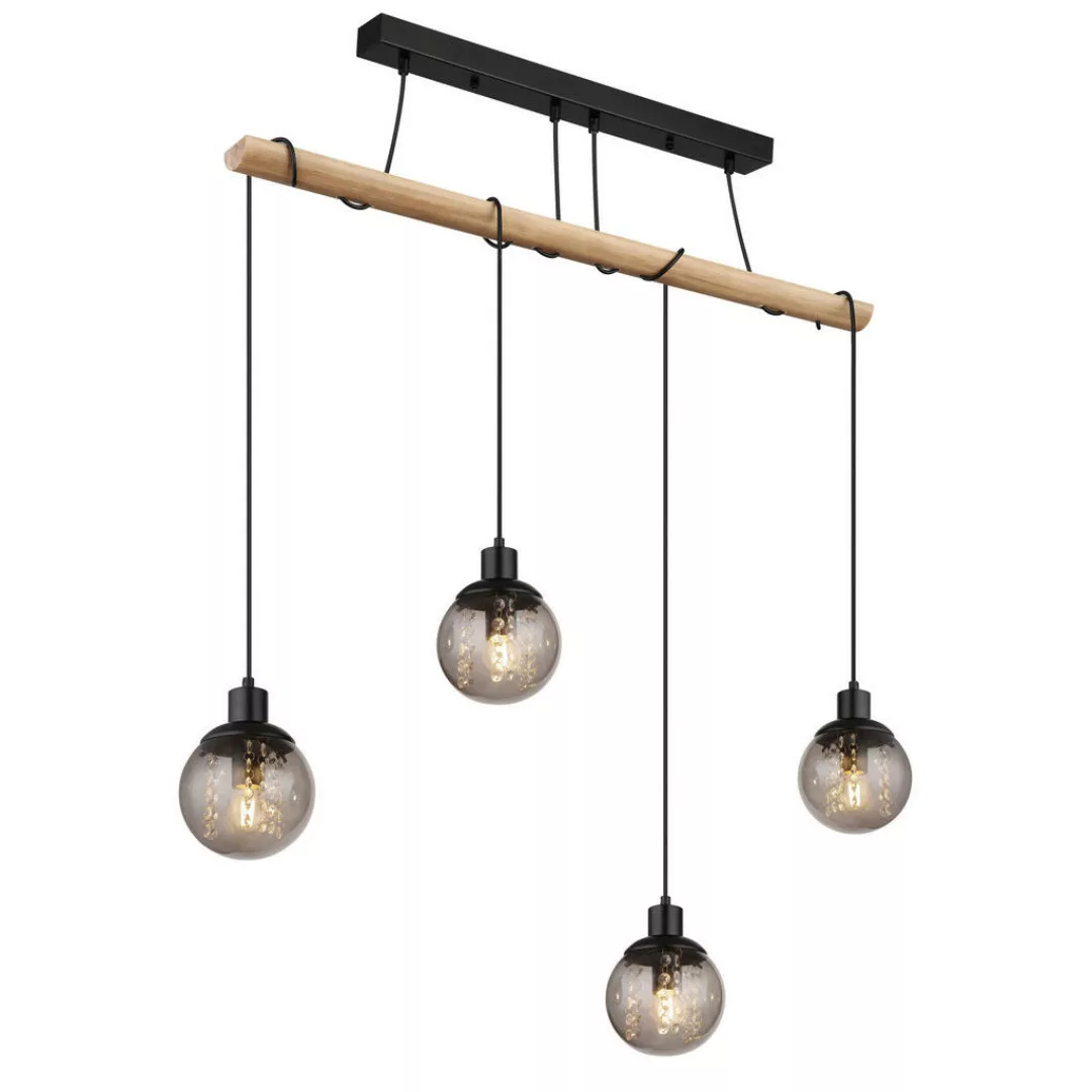 GLOBO Pendelleuchte Rauch schwarz Metall Glas B/H/T: ca. 15x165x95 cm E27 4 günstig online kaufen