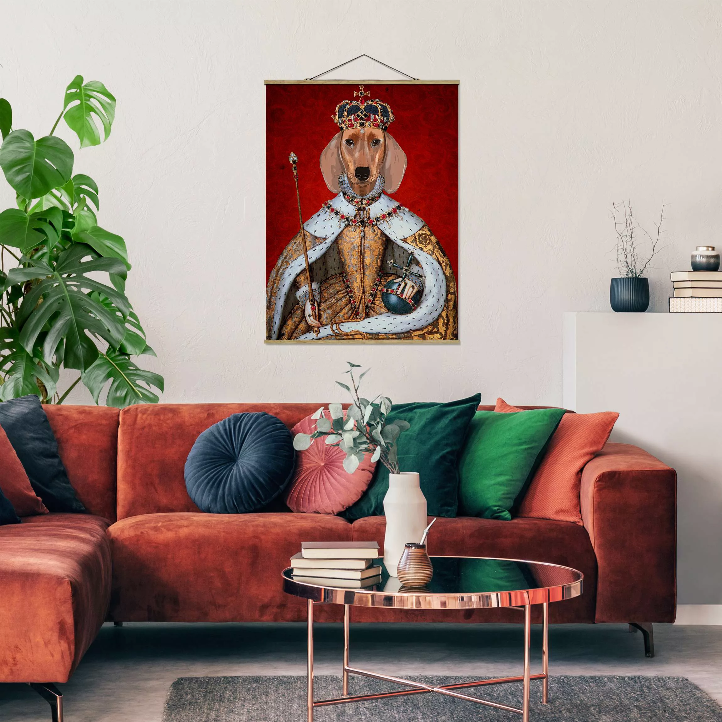 Stoffbild Tiere mit Posterleisten - Hochformat Tierportrait - Dackelkönigin günstig online kaufen