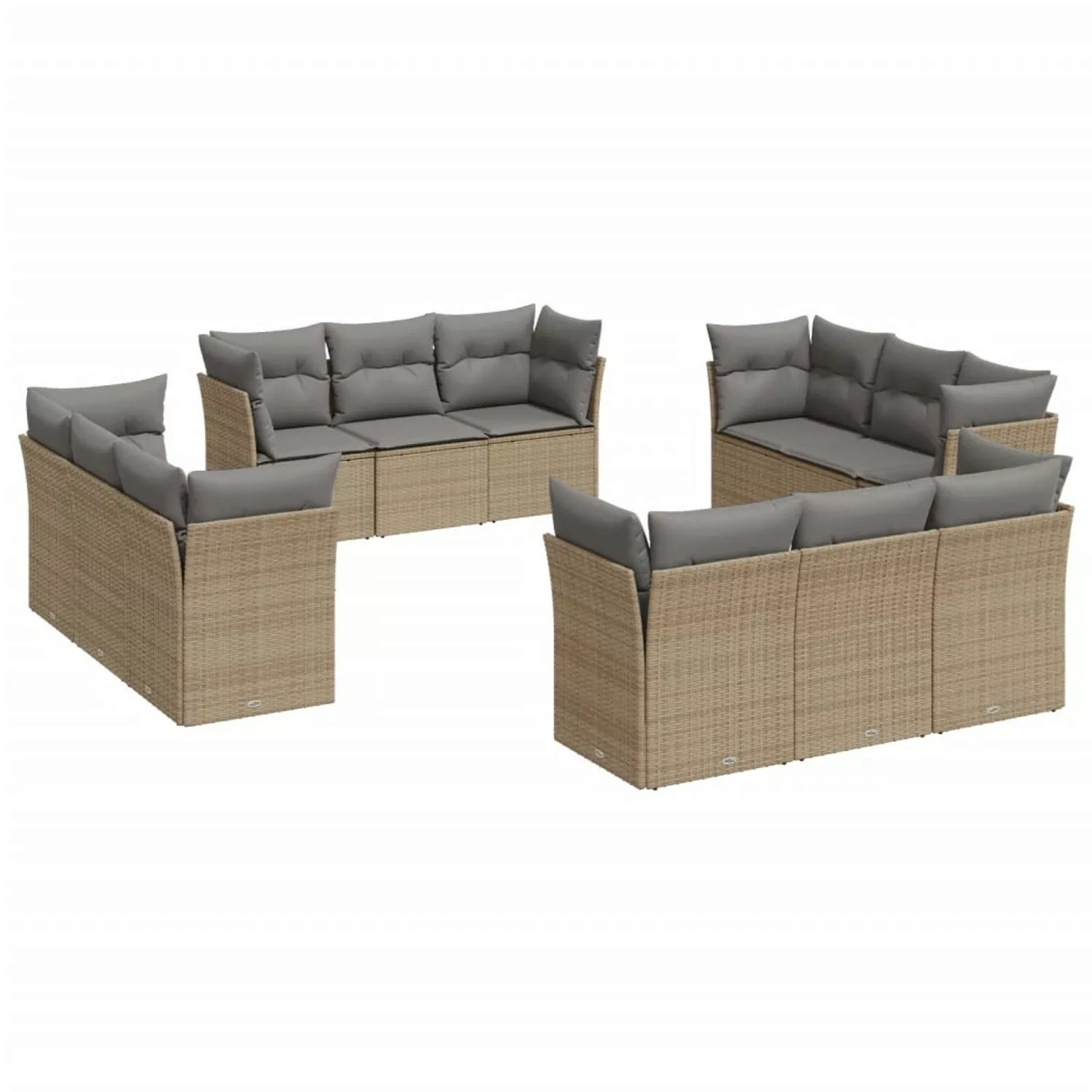 vidaXL 12-tlg Garten-Sofagarnitur mit Kissen Beige Poly Rattan Modell 25 günstig online kaufen