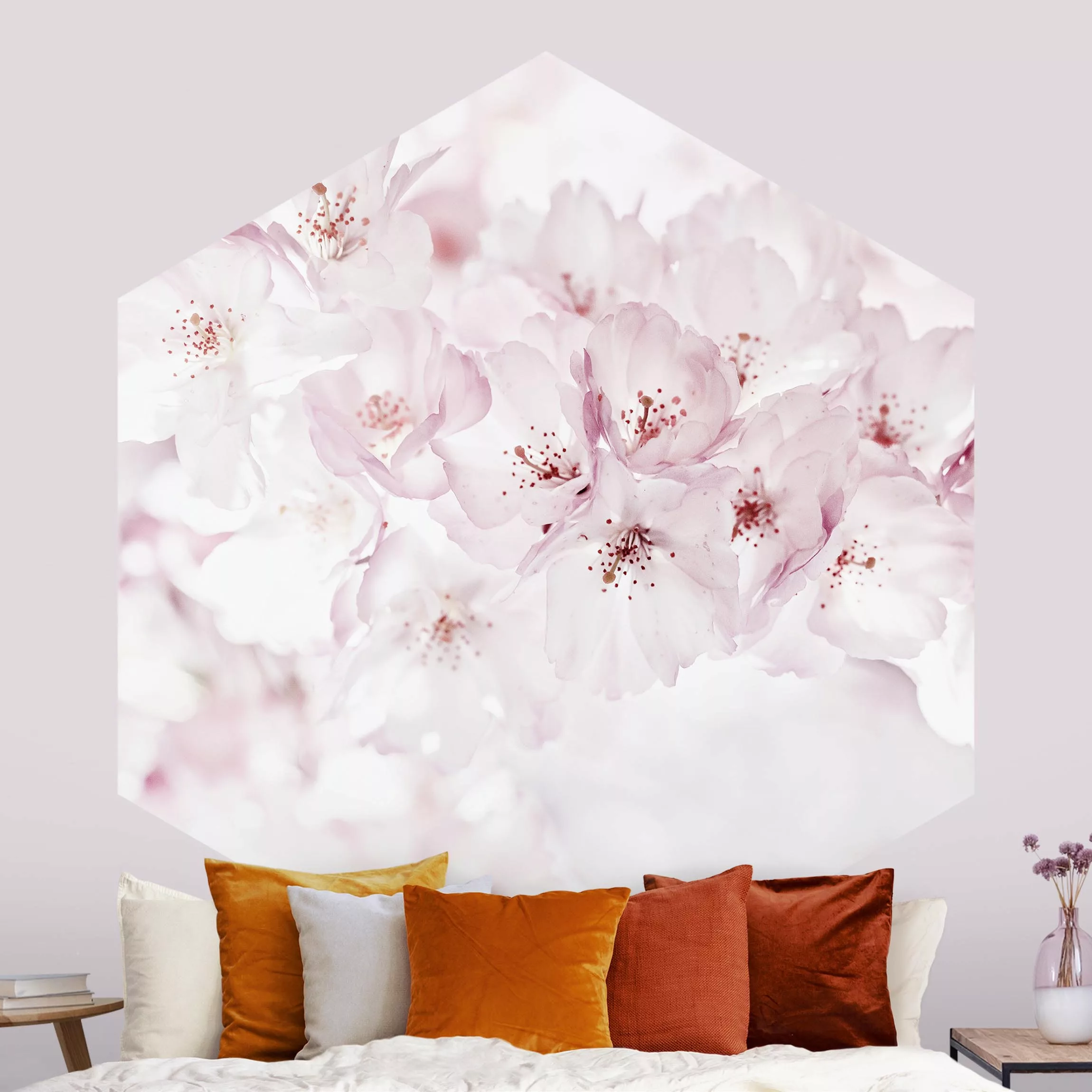 Hexagon Fototapete selbstklebend Ein Kirschblütenhauch günstig online kaufen