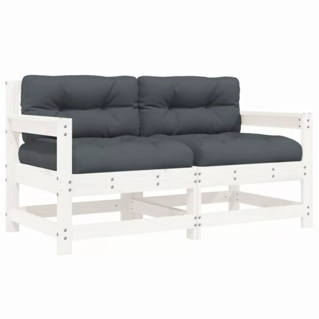 vidaXL Loungesofa Gartenstühle mit Kissen 2 Stk. Weiß Massivholz Kiefer, 1 günstig online kaufen