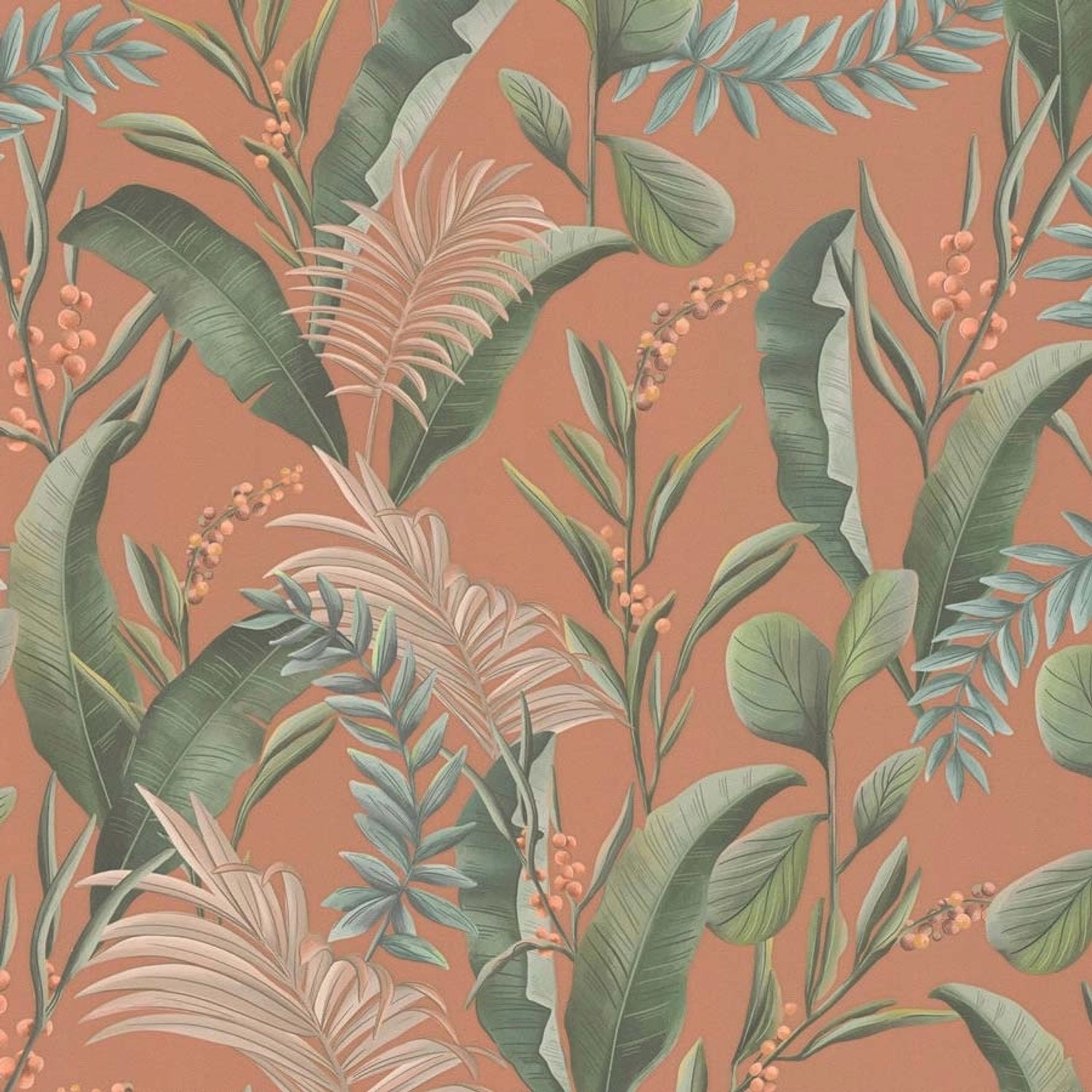Bricoflor Blätter Tapete Terracotta Grün Palmenblätter Vliestapete Im Botan günstig online kaufen