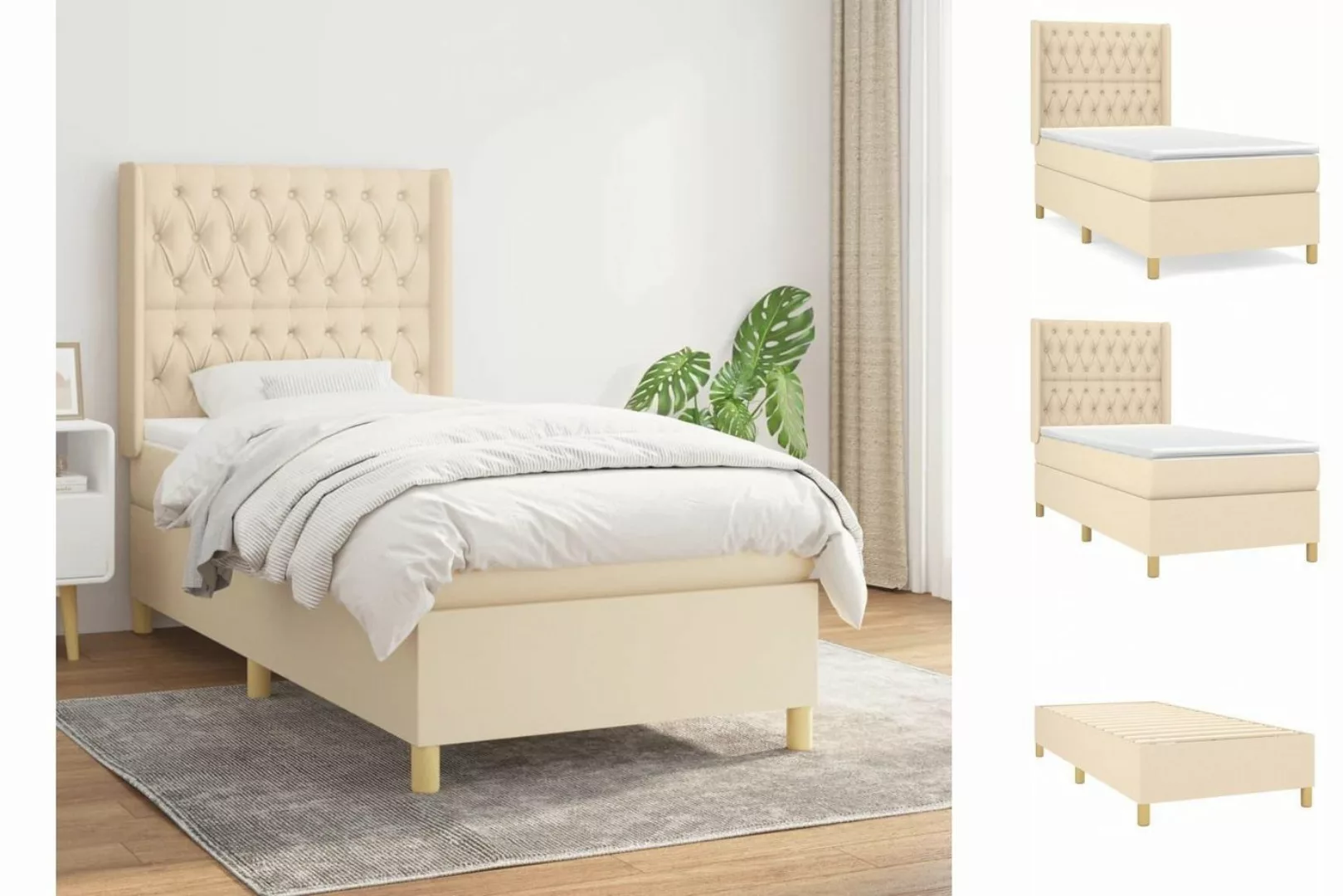 vidaXL Bettgestell Boxspringbett mit Matratze Creme 90x200 cm Stoff Bett Be günstig online kaufen