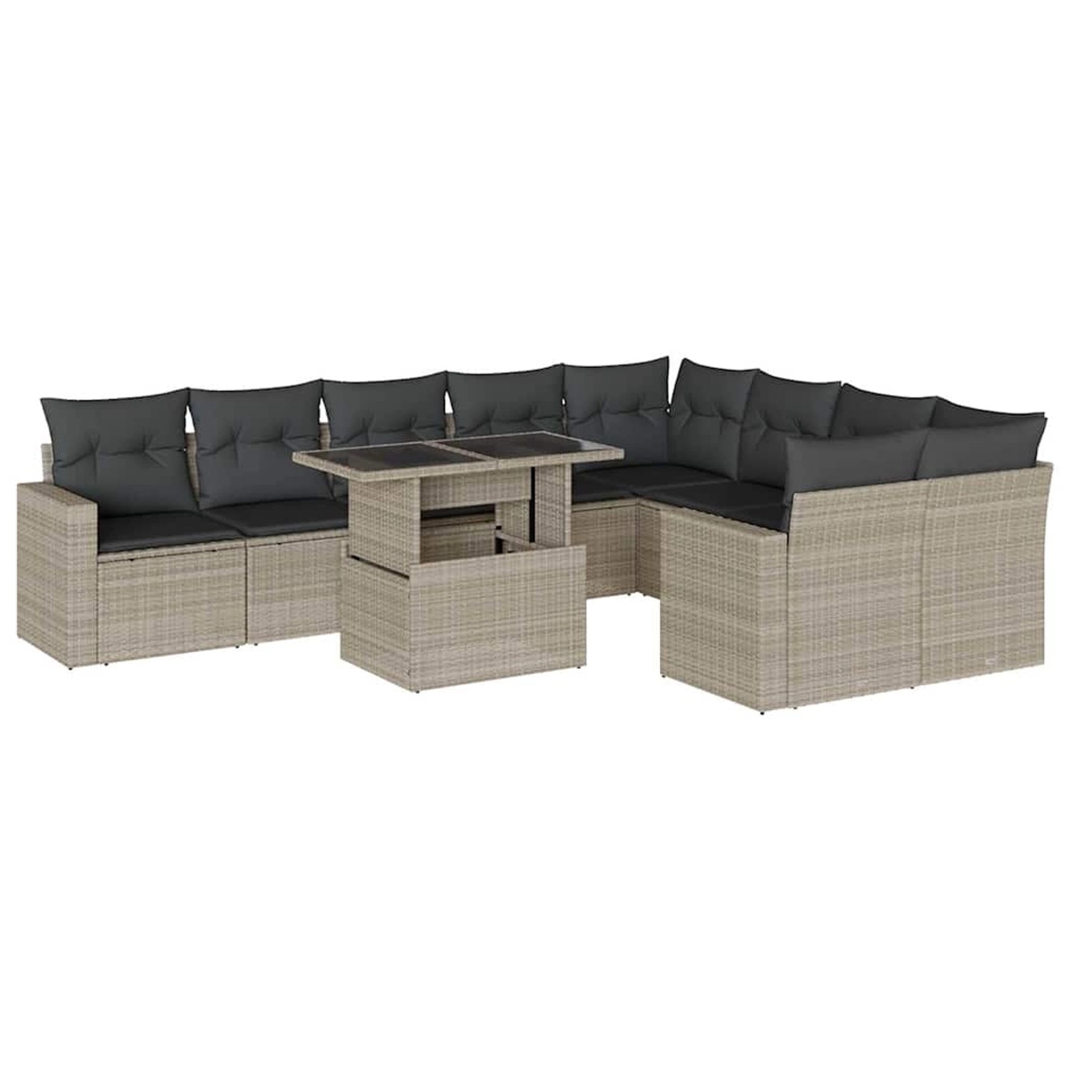 vidaXL 10-Tlg Garten-Sofagarnitur mit Kissen Hellgrau Poly Rattan 3267502 günstig online kaufen