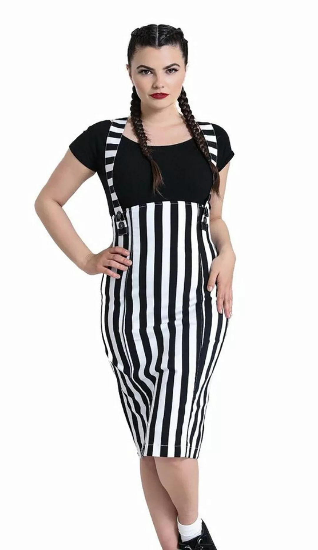 Hell Bunny Bleistiftrock Otho Pinafore Skirt Vintage Latzrock Retro Gestrei günstig online kaufen