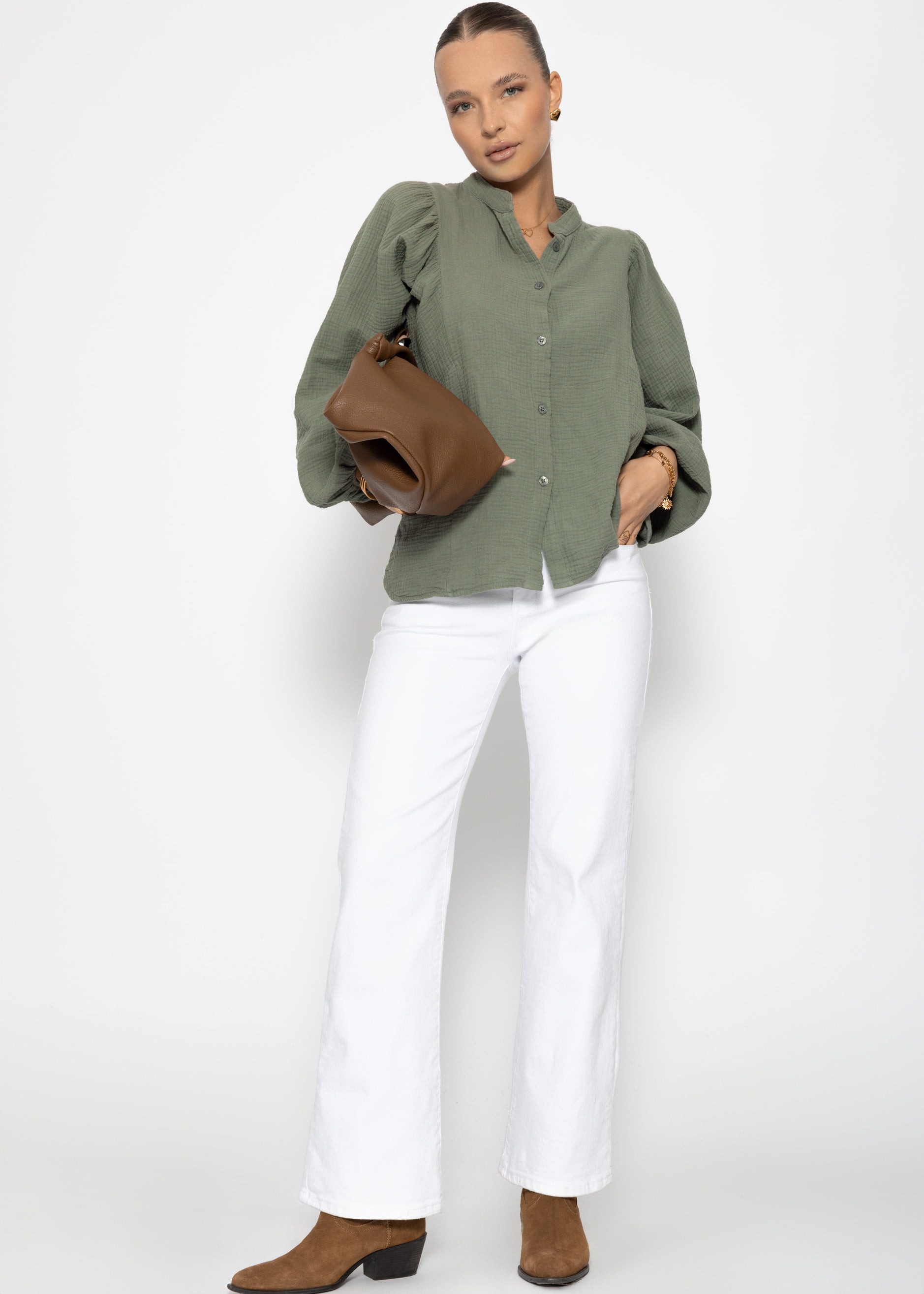 SASSYCLASSY Langarmbluse Oversize Musselin Bluse Damen günstig online kaufen