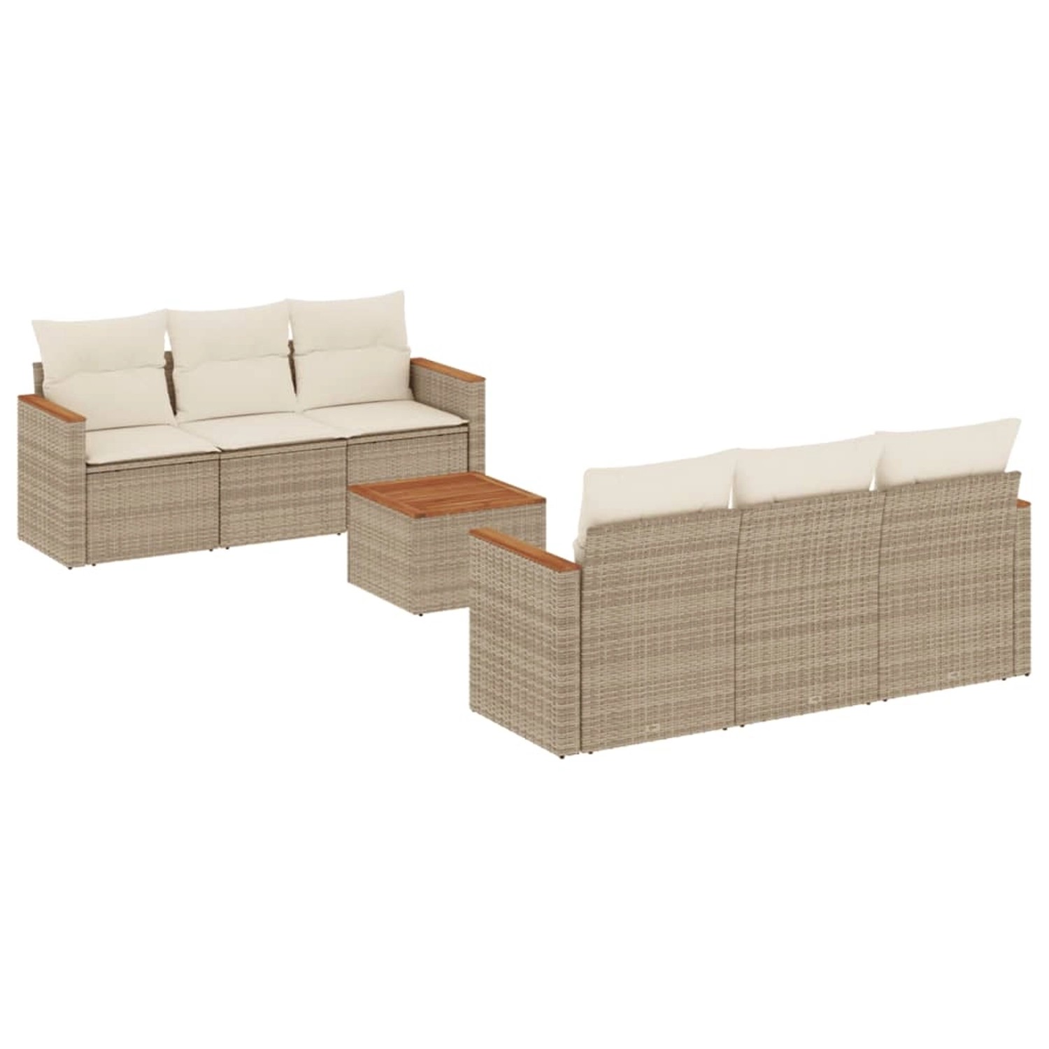 vidaXL 7-Tlg Garten-Sofagarnitur mit Kissen Beige Poly Rattan 3225792 günstig online kaufen