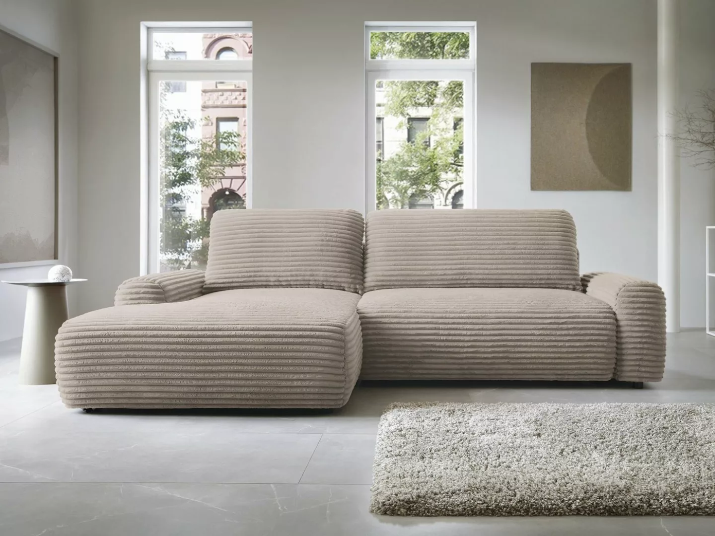 Goldstoff Ecksofa MOUNIR 270 cm, L-Form Schlafsofa mit Schlaffunktion und B günstig online kaufen