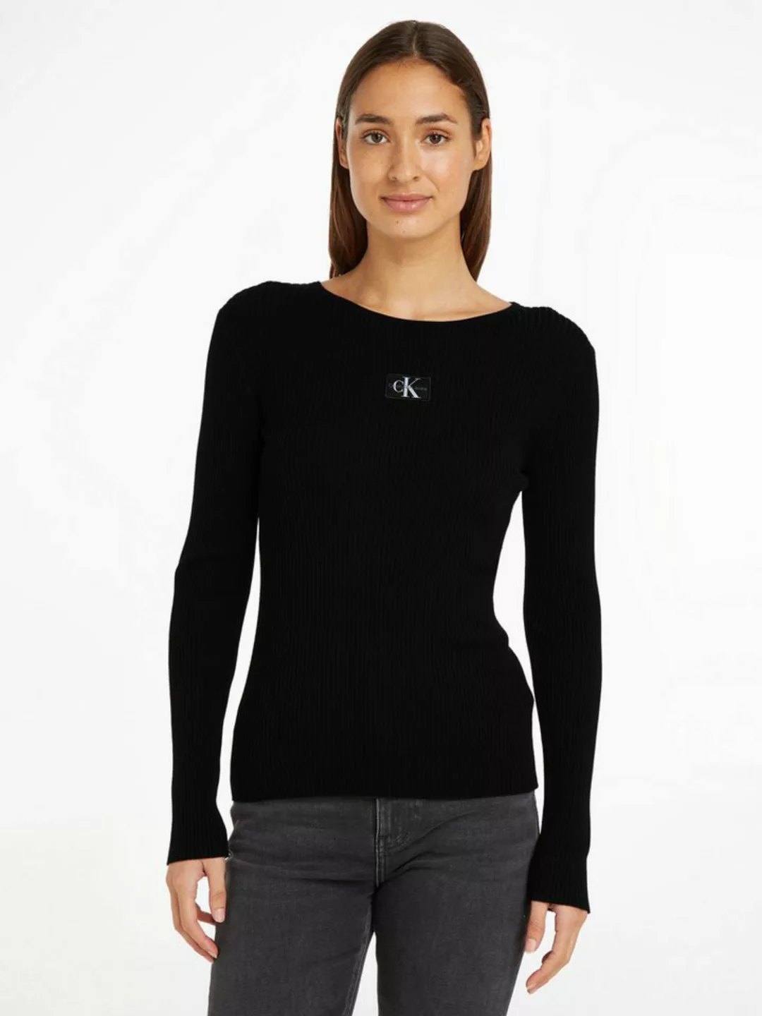 Calvin Klein Jeans Rundhalspullover WOVEN LABEL TIGHT SWEATER mit Logopatch günstig online kaufen