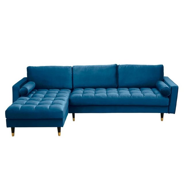 LebensWohnArt Sofa Ecksofa 260cm Ottomane beidseitig COMFORT blau Samt Fede günstig online kaufen