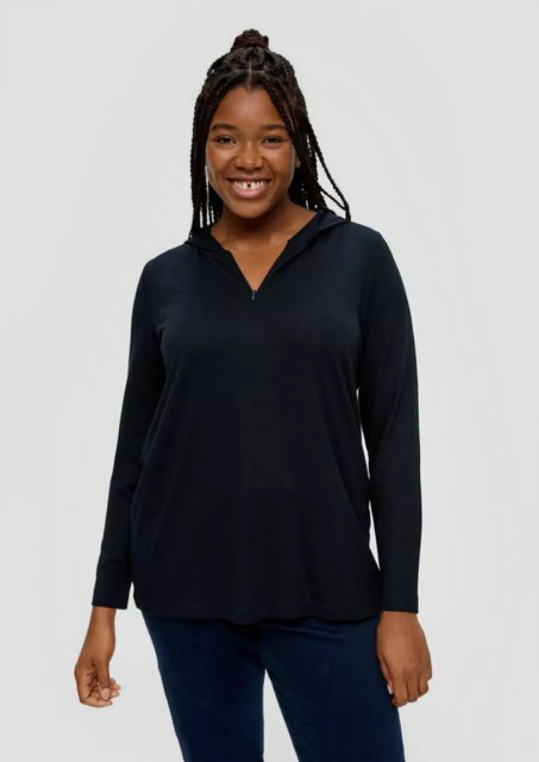 TRIANGLE Langarmshirt T-Shirt mit Kapuze Reißverschluss, Logo, Ziernaht günstig online kaufen