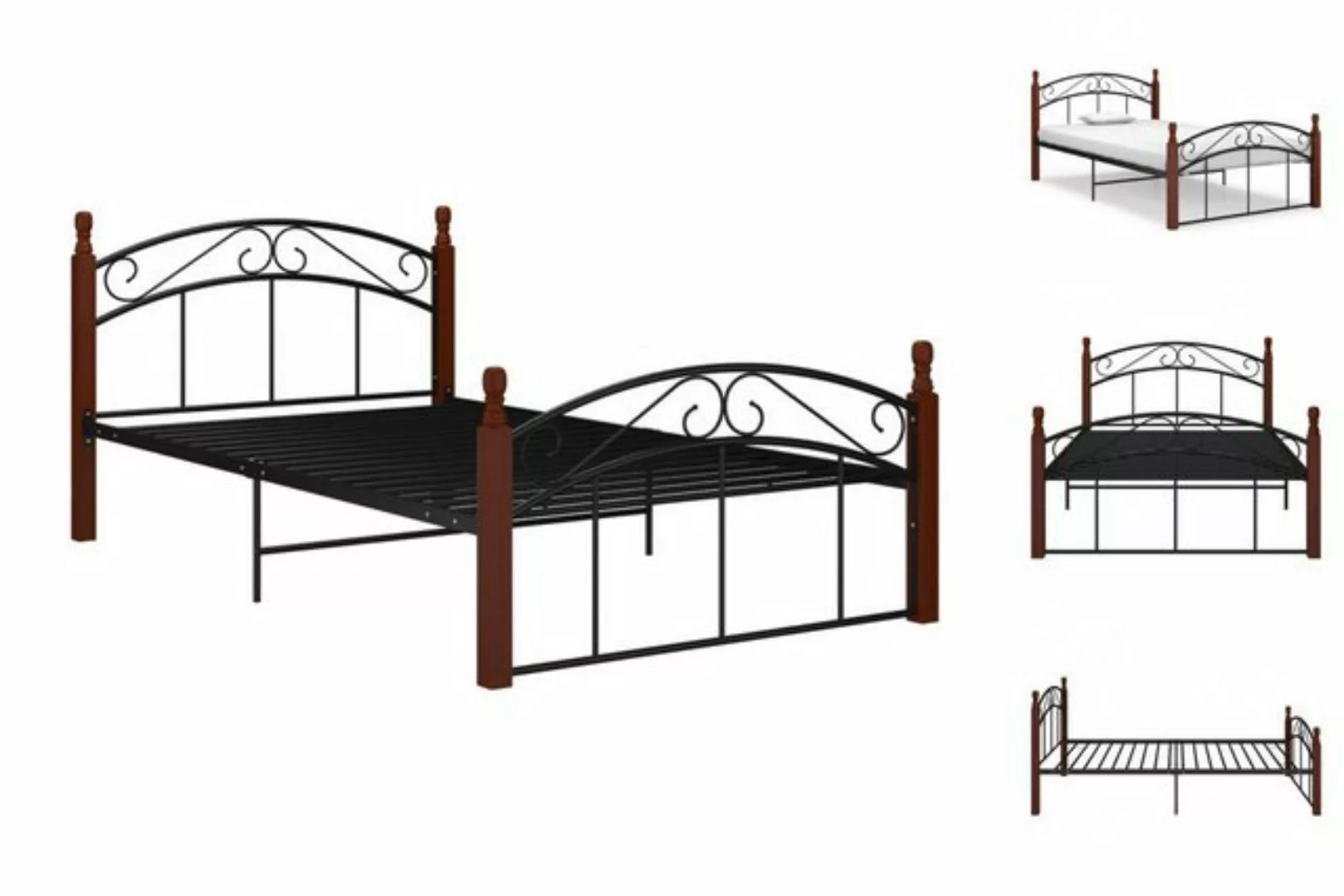 vidaXL Bettgestell Massivholzbett Schwarz Metall und Eiche 120x200 cm Bett günstig online kaufen