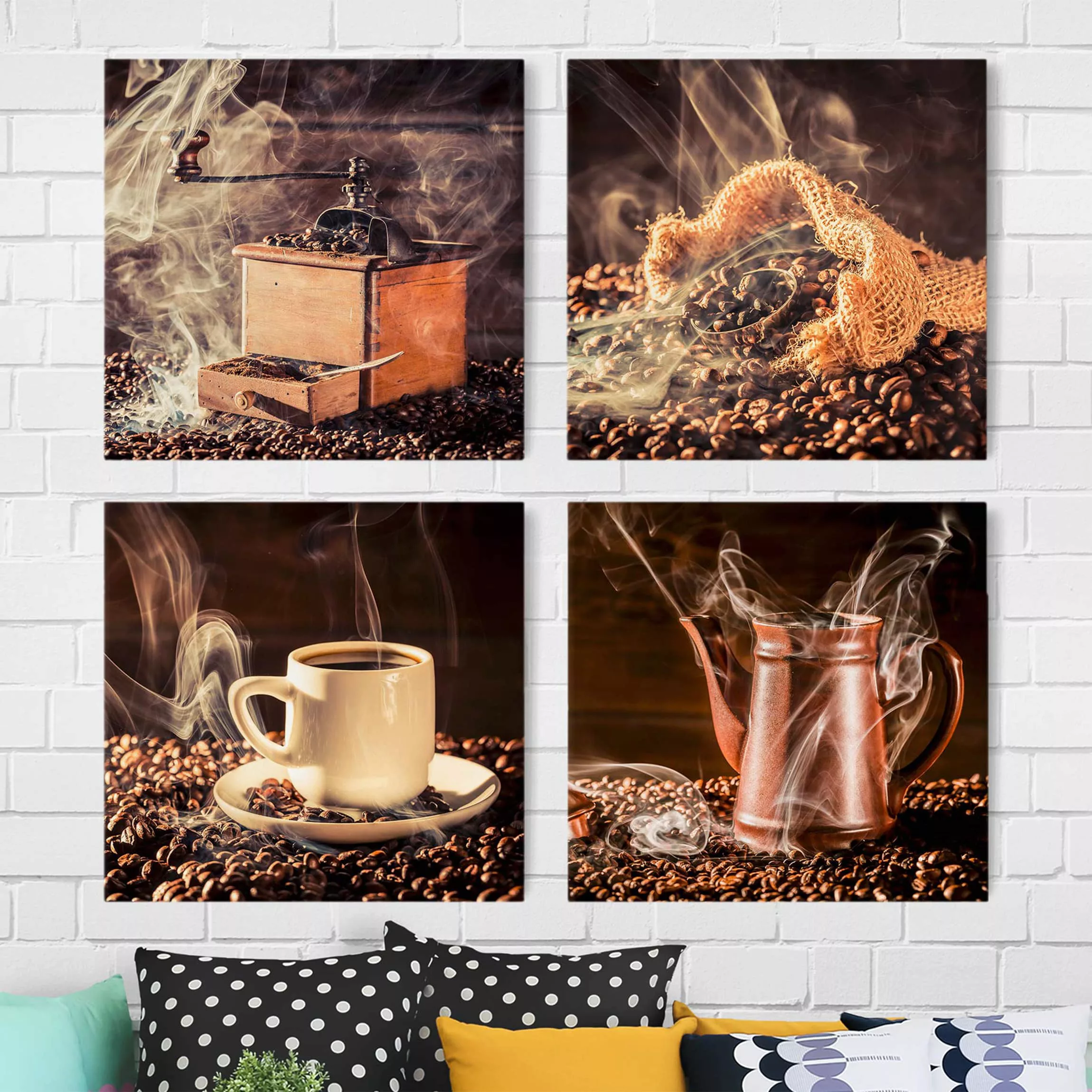 4-teiliges Leinwandbild Küche - Quadrat Kaffee - Dampf günstig online kaufen