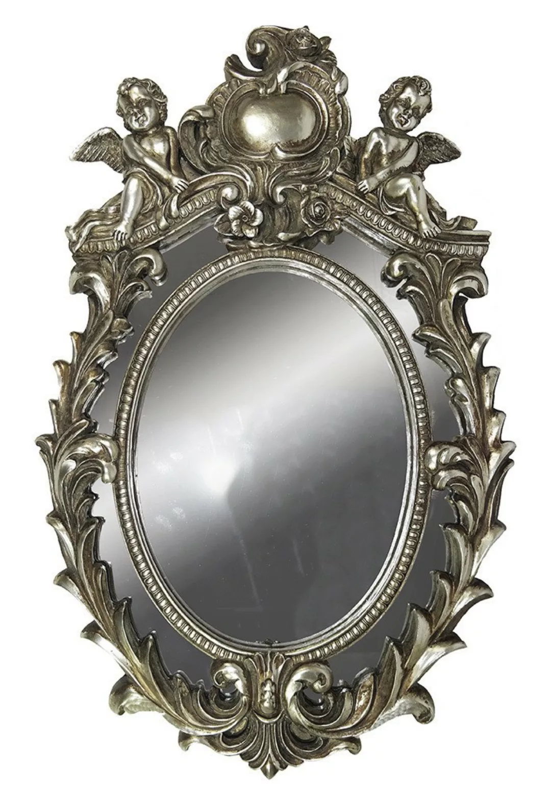 Wandspiegel Engel Silber Oval Barock Spiegel Antik-Stil 55x30cm günstig online kaufen