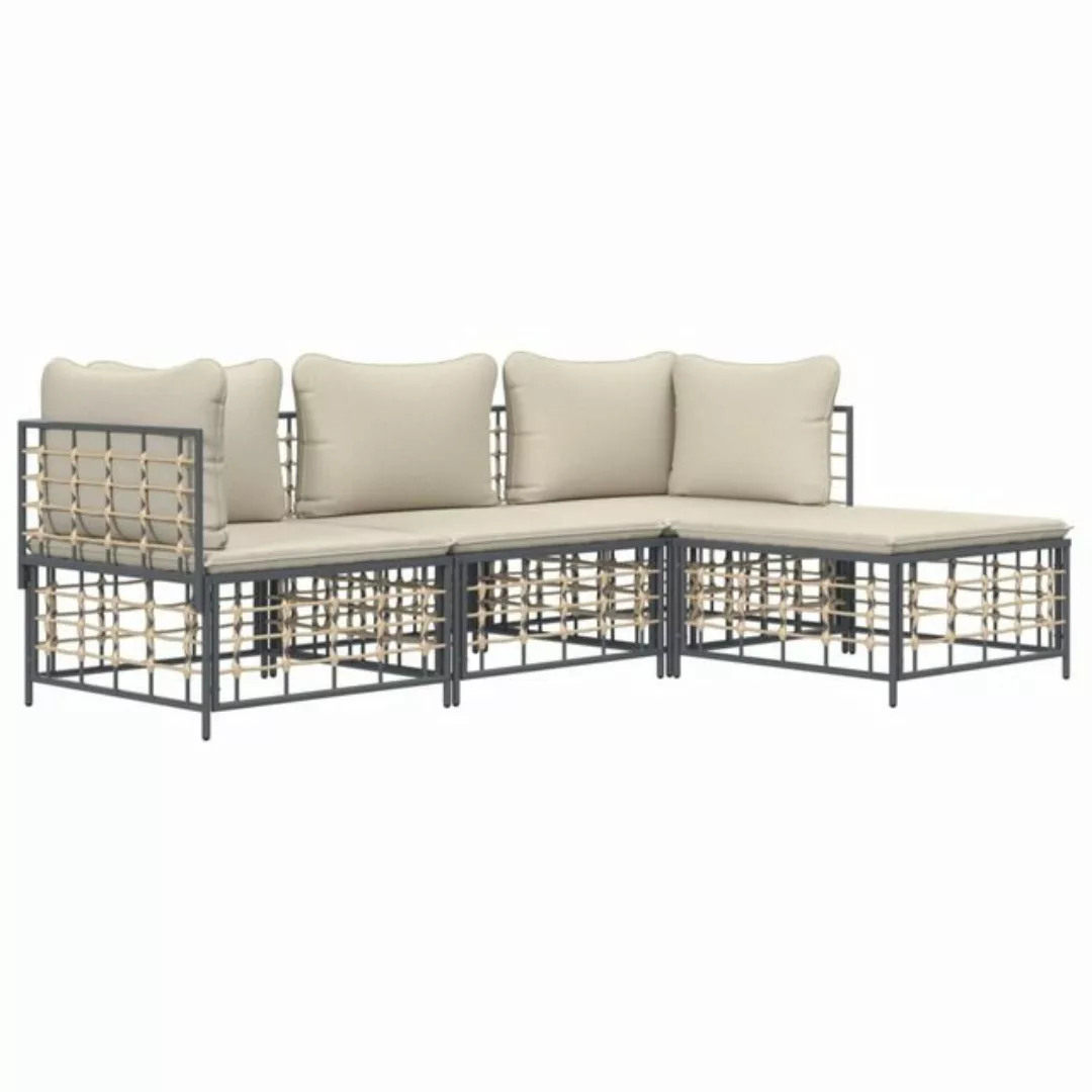 Vidaxl 4-tlg. Garten-lounge-set Mit Kissen Anthrazit Poly Rattan günstig online kaufen