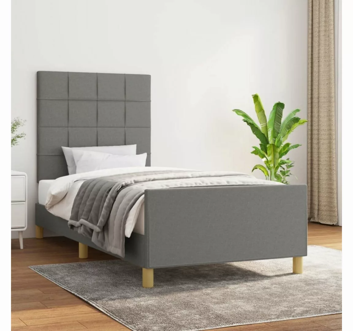 furnicato Bett Bettgestell mit Kopfteil Dunkelgrau 100x200 cm Stoff günstig online kaufen