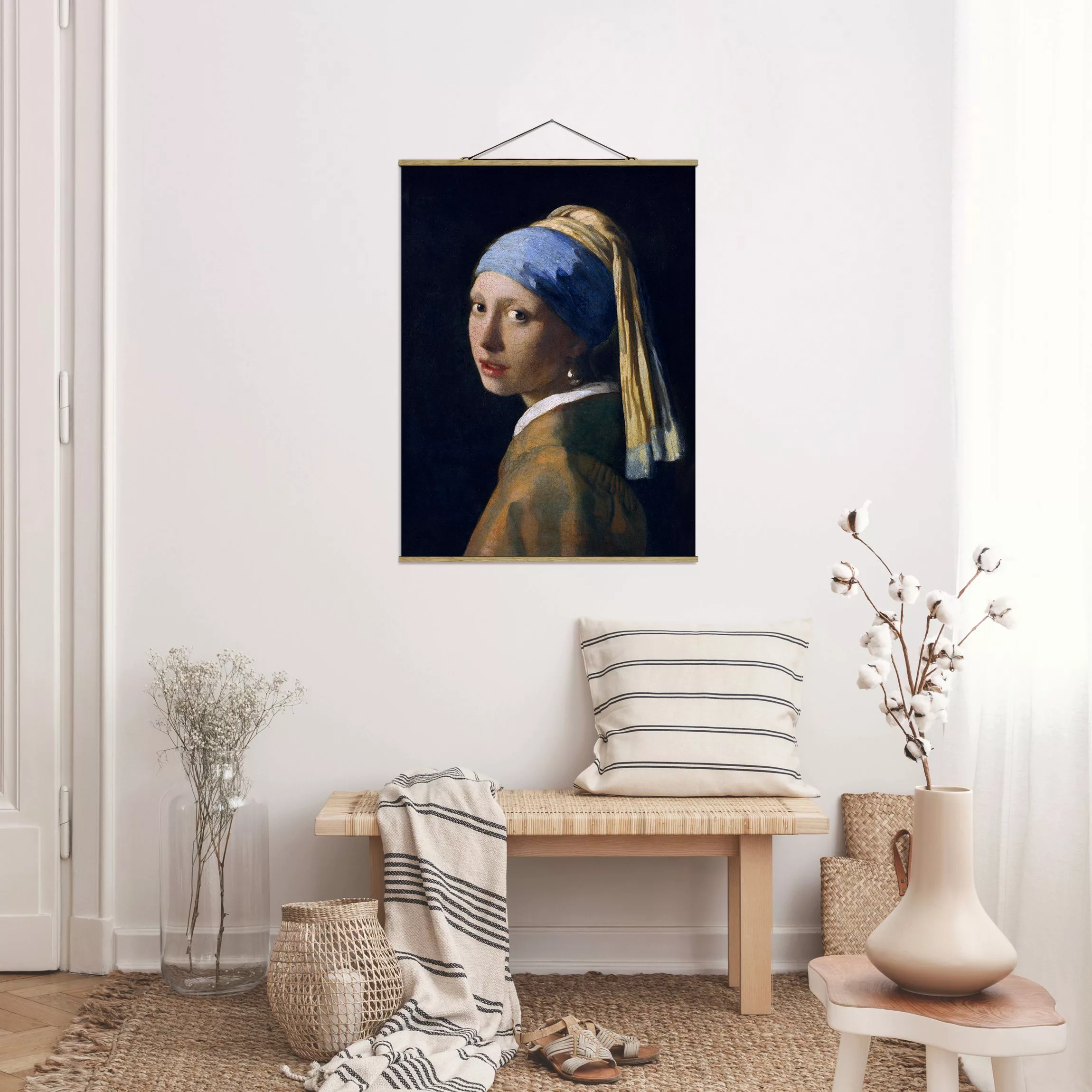 Stoffbild Kunstdruck mit Posterleisten - Hochformat Jan Vermeer van Delft - günstig online kaufen