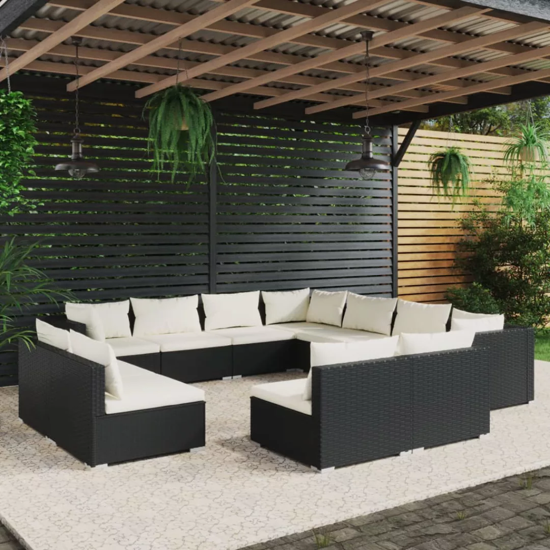 Vidaxl 11-tlg. Garten-lounge-set Mit Kissen Schwarz Poly Rattan günstig online kaufen