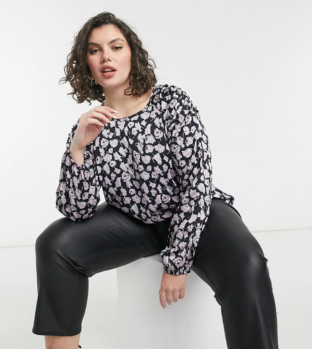 Vero Moda Curve – Bluse mit Schulterdetail in Schwarz und fliederfarbenem B günstig online kaufen