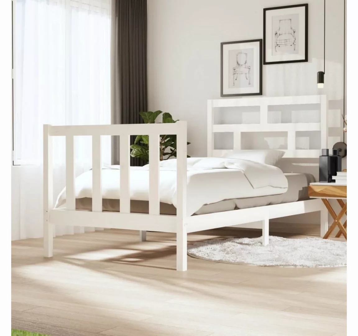 vidaXL Bettgestell Massivholzbett Weiß Kiefer 75x190 cm 2FT6 Small Single E günstig online kaufen
