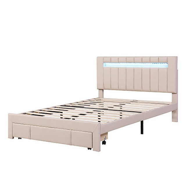 Celya Polsterbett Bettgestell 140x200cm mit LED-Beleuchtung, Schubladen, La günstig online kaufen